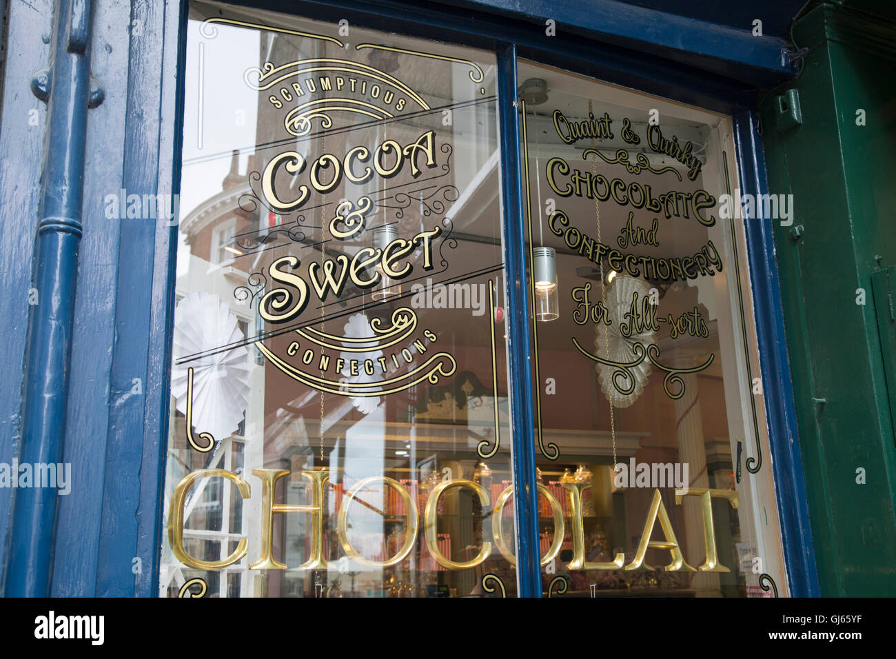 Il cacao e il negozio di dolci segno, York; Inghilterra; Regno Unito; Foto Stock