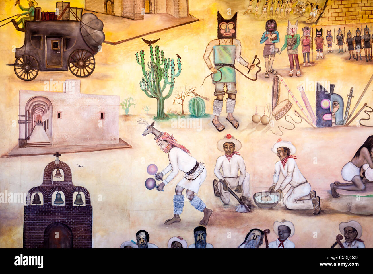 Dettaglio del murale di Manuel Ayala all'interno del palazzo del governo di El Fuerte, Sinaloa, Messico. Foto Stock