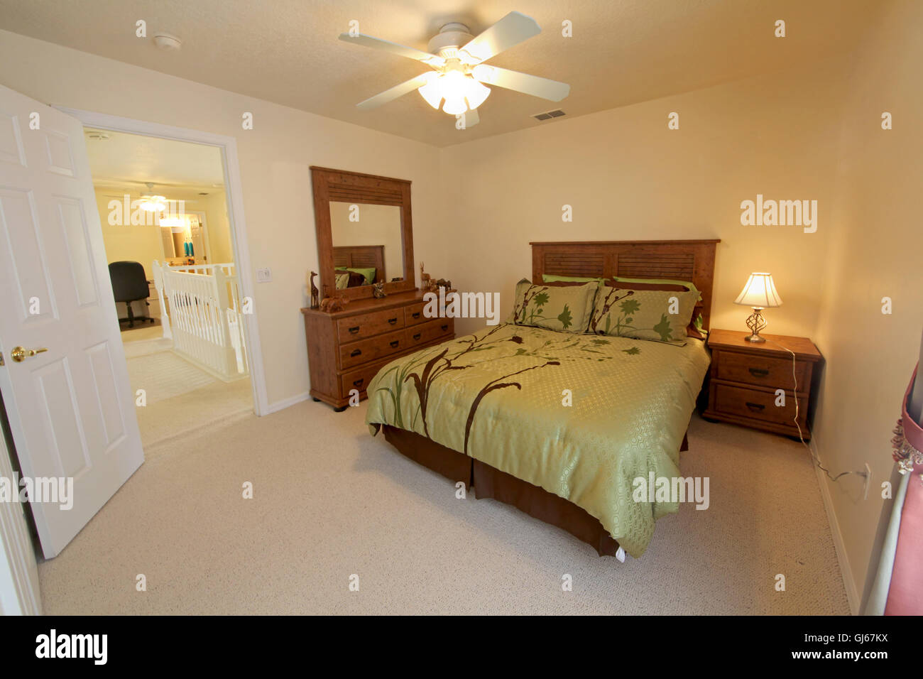 Camera con letto queen size, Shot interni di una casa Foto Stock