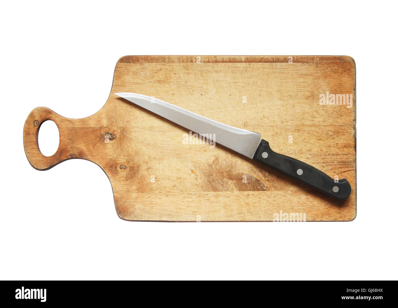 Coltello su breadboard Foto Stock