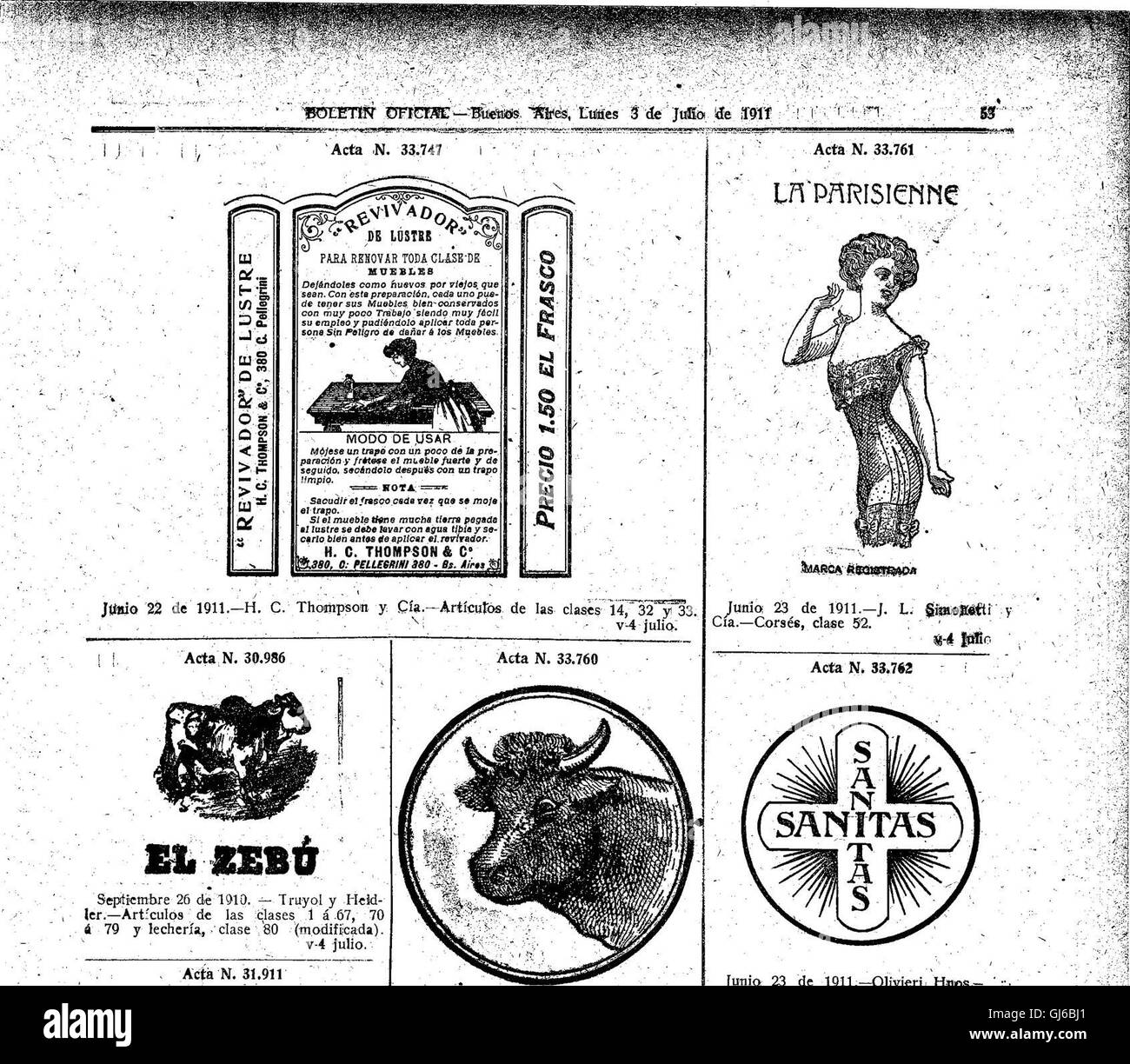 Boletín Oficial de la República Argentina. 1911 1ra sección (1911) Foto Stock