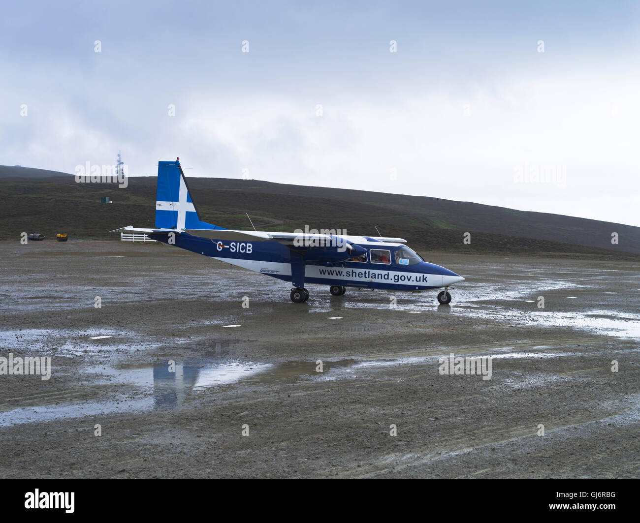dh Isles Airport FAIR ISLE SCOTLAND Islander Aircraft turboprop aeroporto scozzese Foto Stock