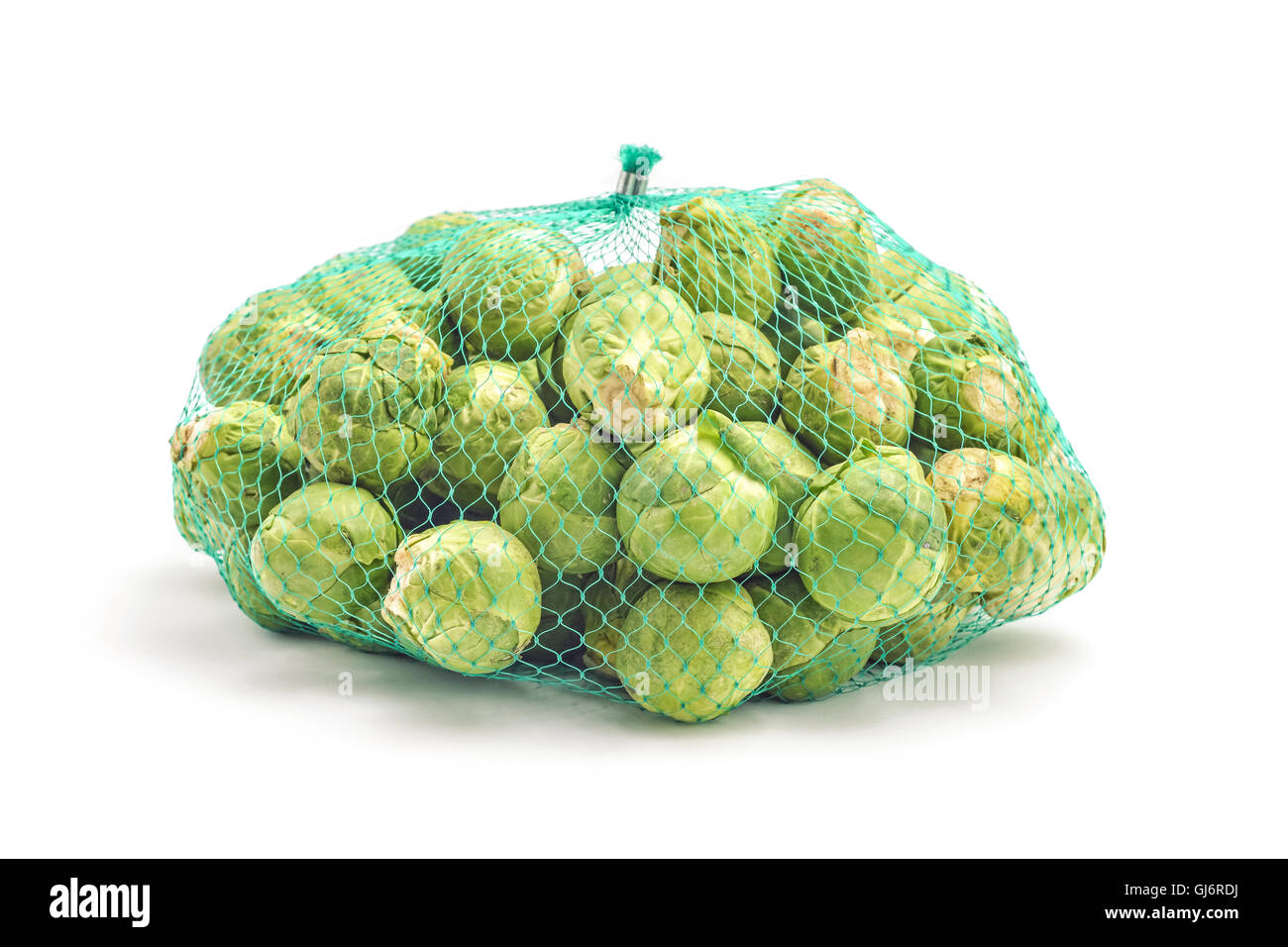 Cavoli di Bruxelles Borsa net isolato Foto Stock