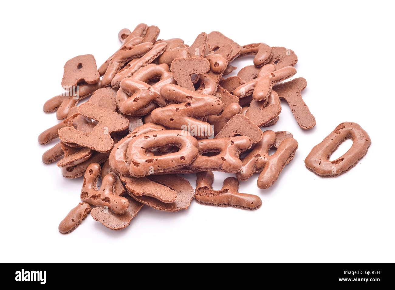 A forma di lettera biscotti con aggiunta di dolcificanti isolato Foto Stock