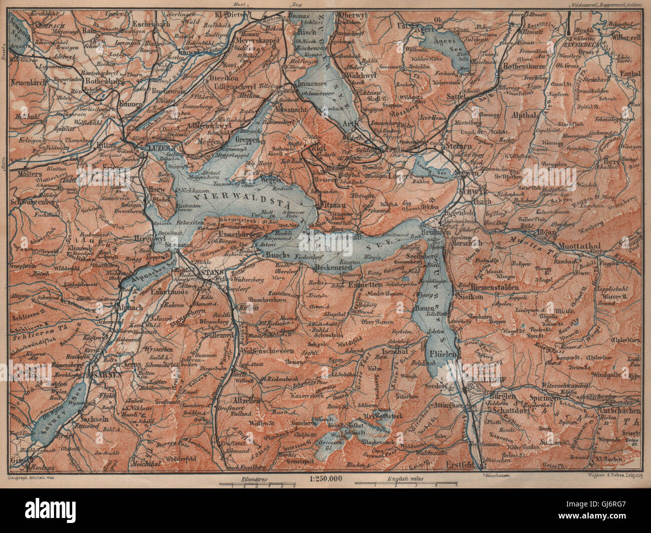 Il lago di Lucerna. Vierwaldstättersee. Luzern Engelberg Sarnen Altorf Stanz, 1901 Mappa Foto Stock