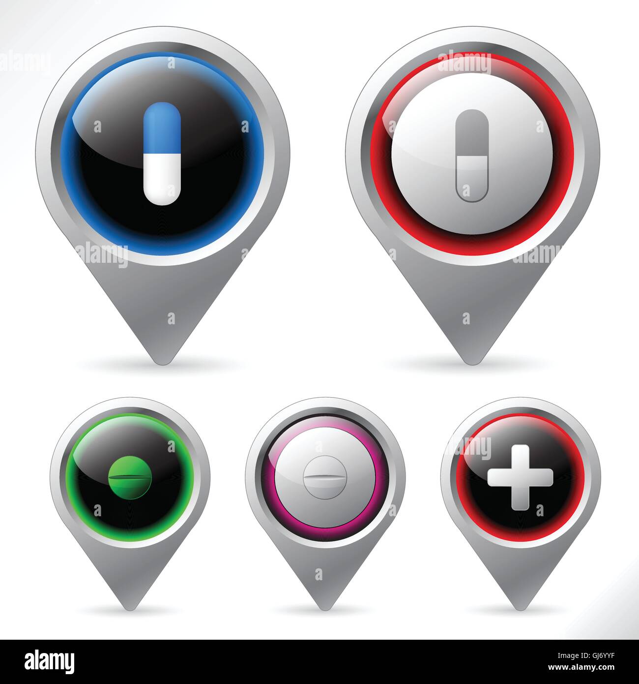 Shiny pulsante impostato con elementi di medico Illustrazione Vettoriale