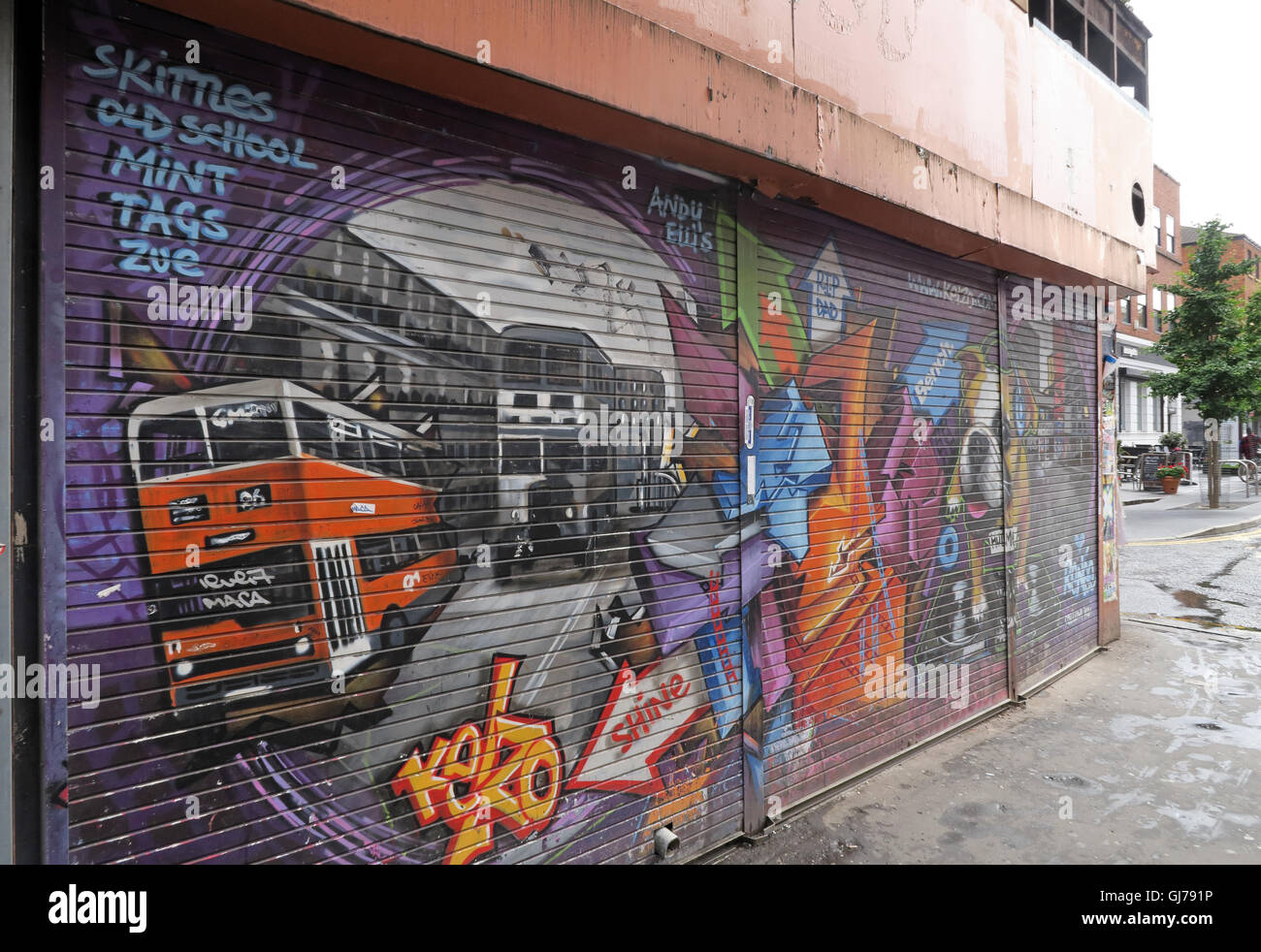 Kelzo Manchester murale di otturatore, Koffee Pot, il Northern Quarter Artwork, NQ, Manchester North West England, Regno Unito, M1 1JR Foto Stock