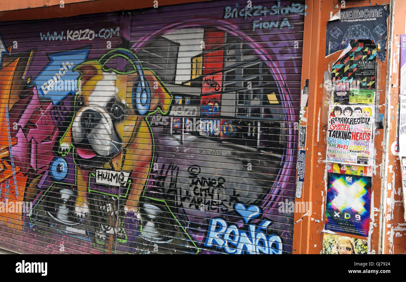 Kelzo Manchester murale di otturatore, Koffee Pot, il Northern Quarter Artwork, NQ, Manchester North West England, Regno Unito, M1 1JR Foto Stock