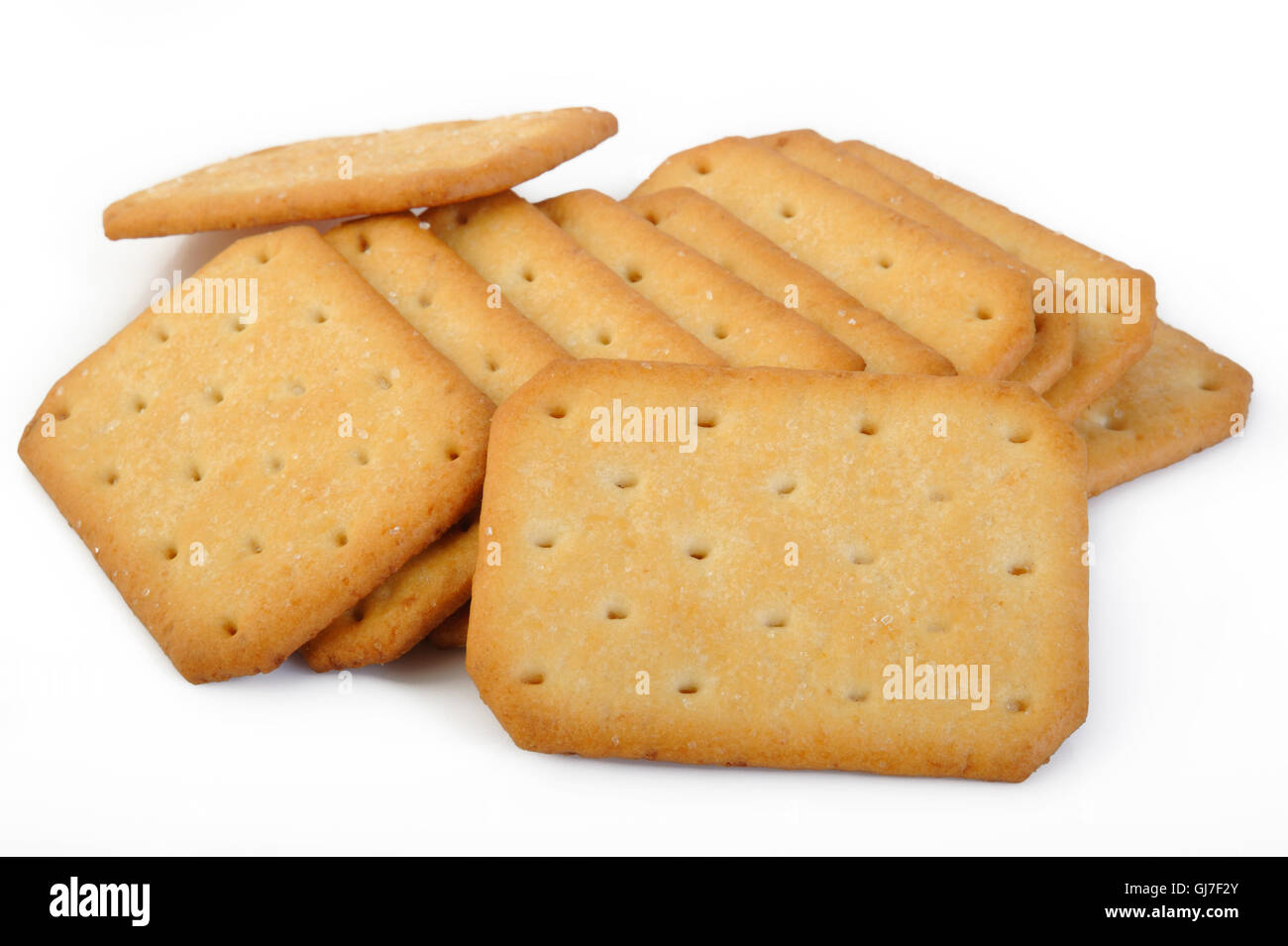 Crackers isolati su sfondo bianco Foto Stock