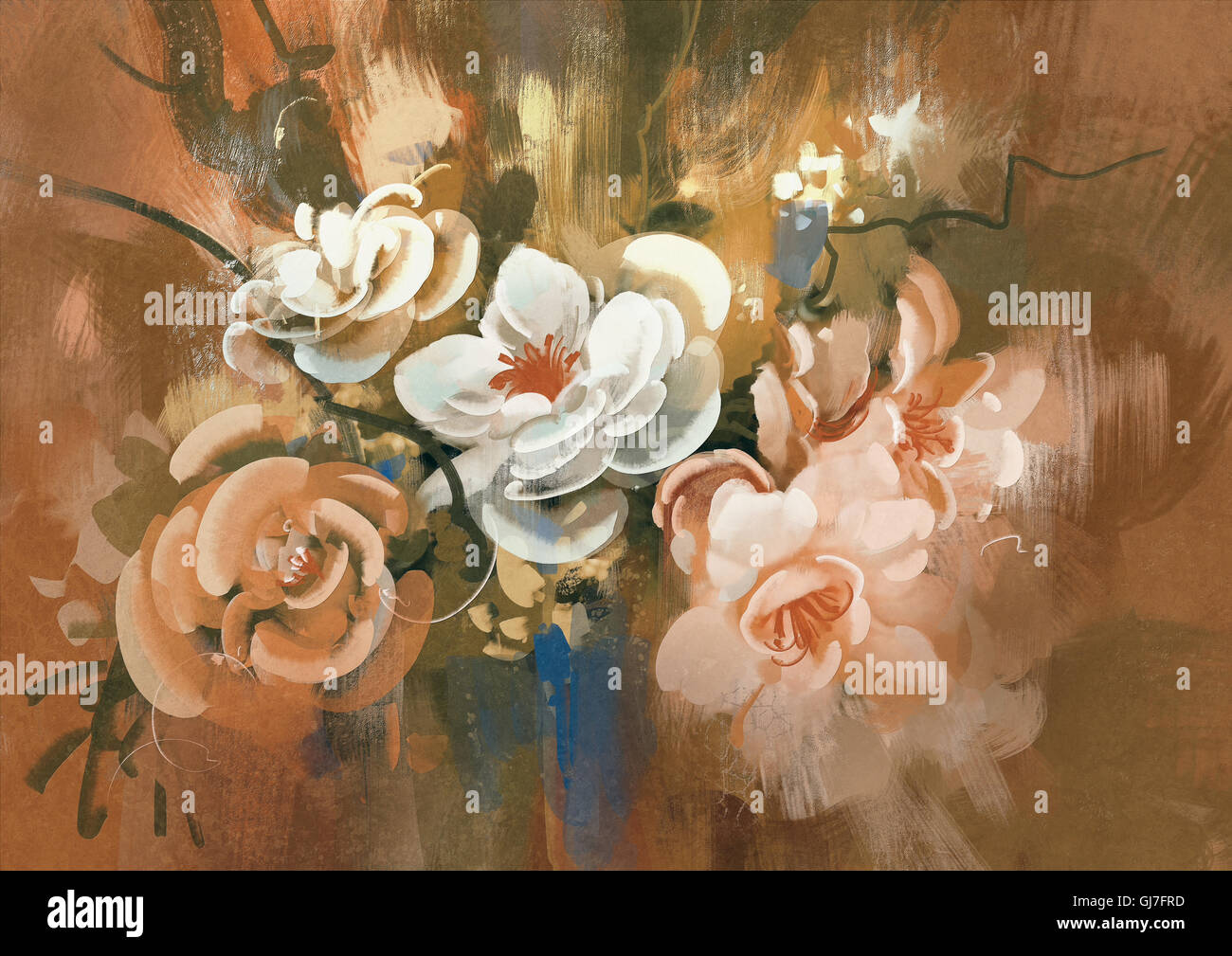 La pittura digitale di coloratissimi fiori astratti, illustrazione Foto Stock