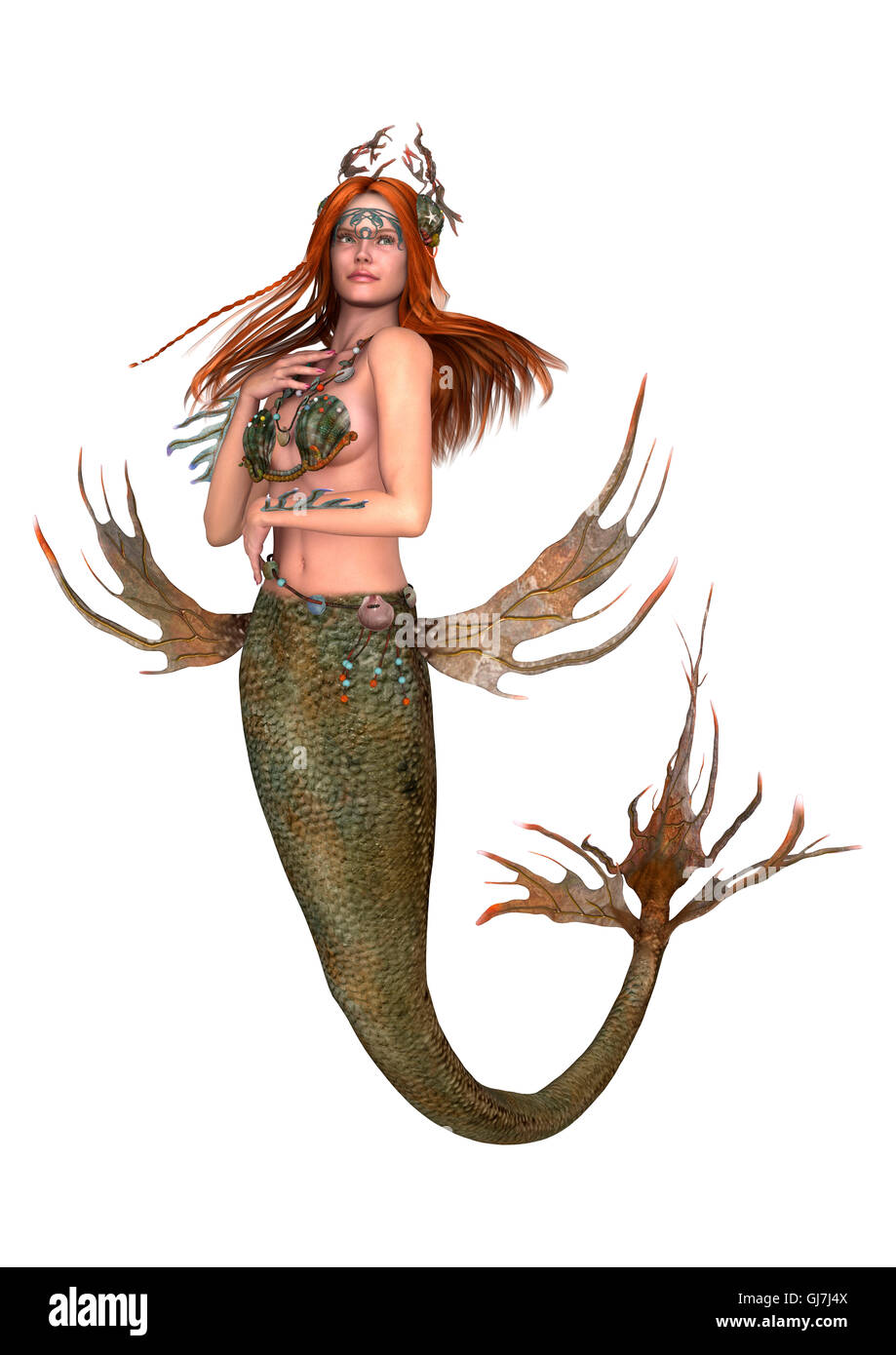 3D rendering di una fantasia mermaid isolati su sfondo bianco Foto Stock 3D rendering di una fantasia mermaid isolati su sfondo bianco Foto Stock