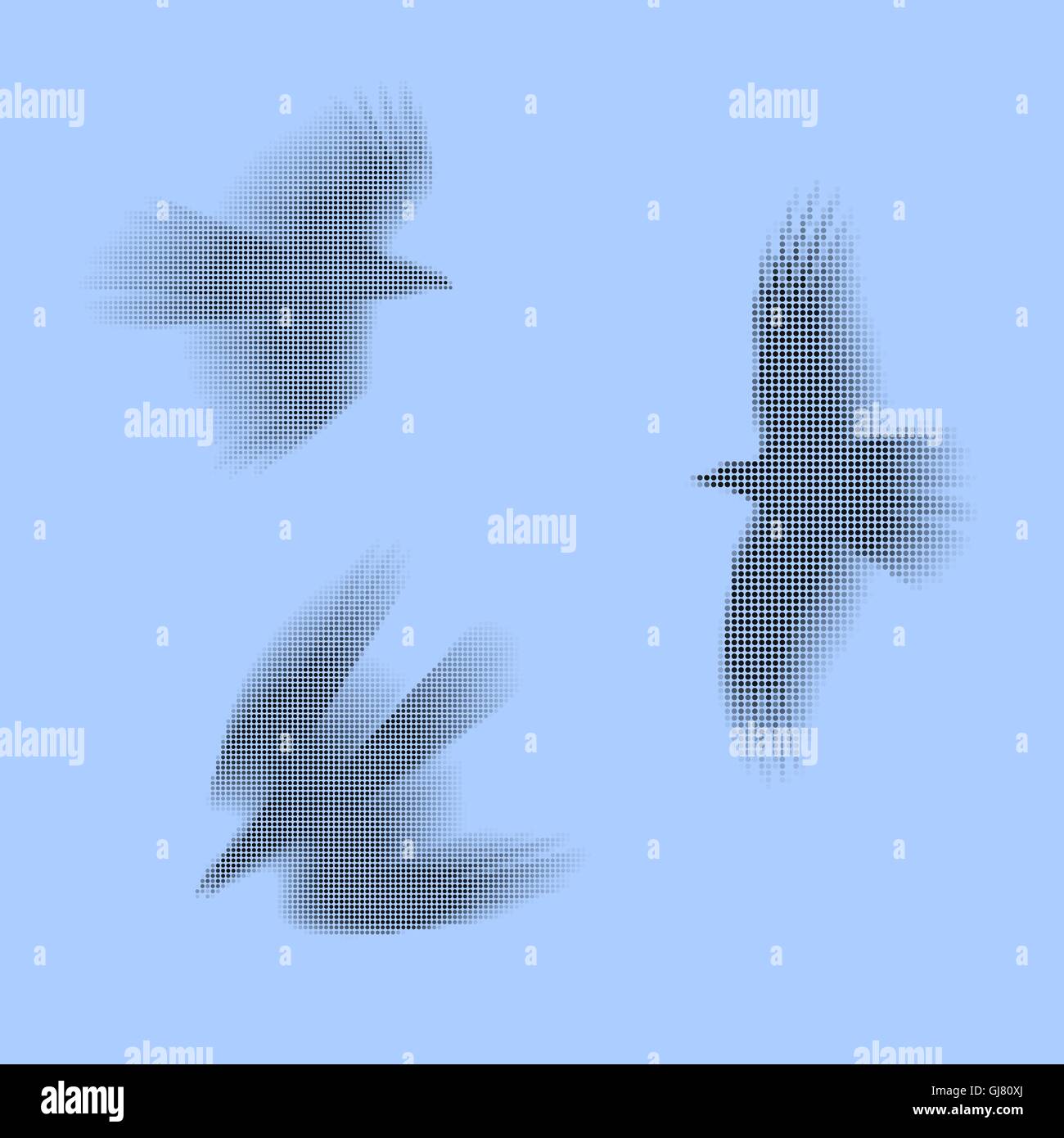 Uccelli, aquile eps vettoriali 10 illustrazione. Semplicemente fatto di pallini nero e grigio. Concetto di veloce e libera circolazione. Illustrazione Vettoriale