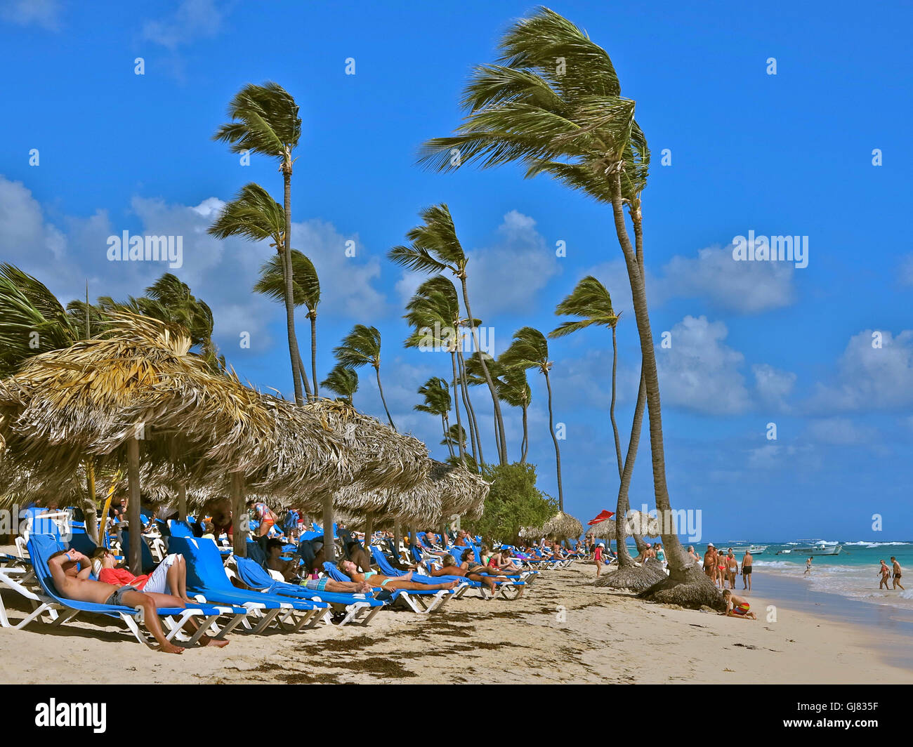 Repubblica dominicana, spiaggia dell'albergo, i Caraibi, Playa Bavaro Foto Stock