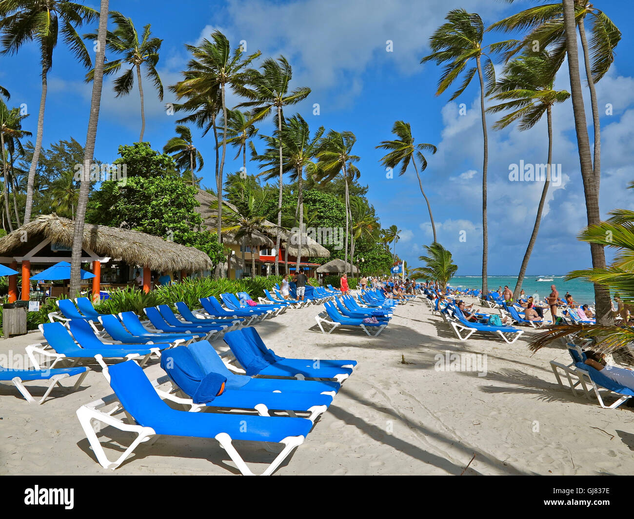 Repubblica dominicana, spiaggia dell'albergo, i Caraibi, Playa Bavaro, Punta Cana Foto Stock
