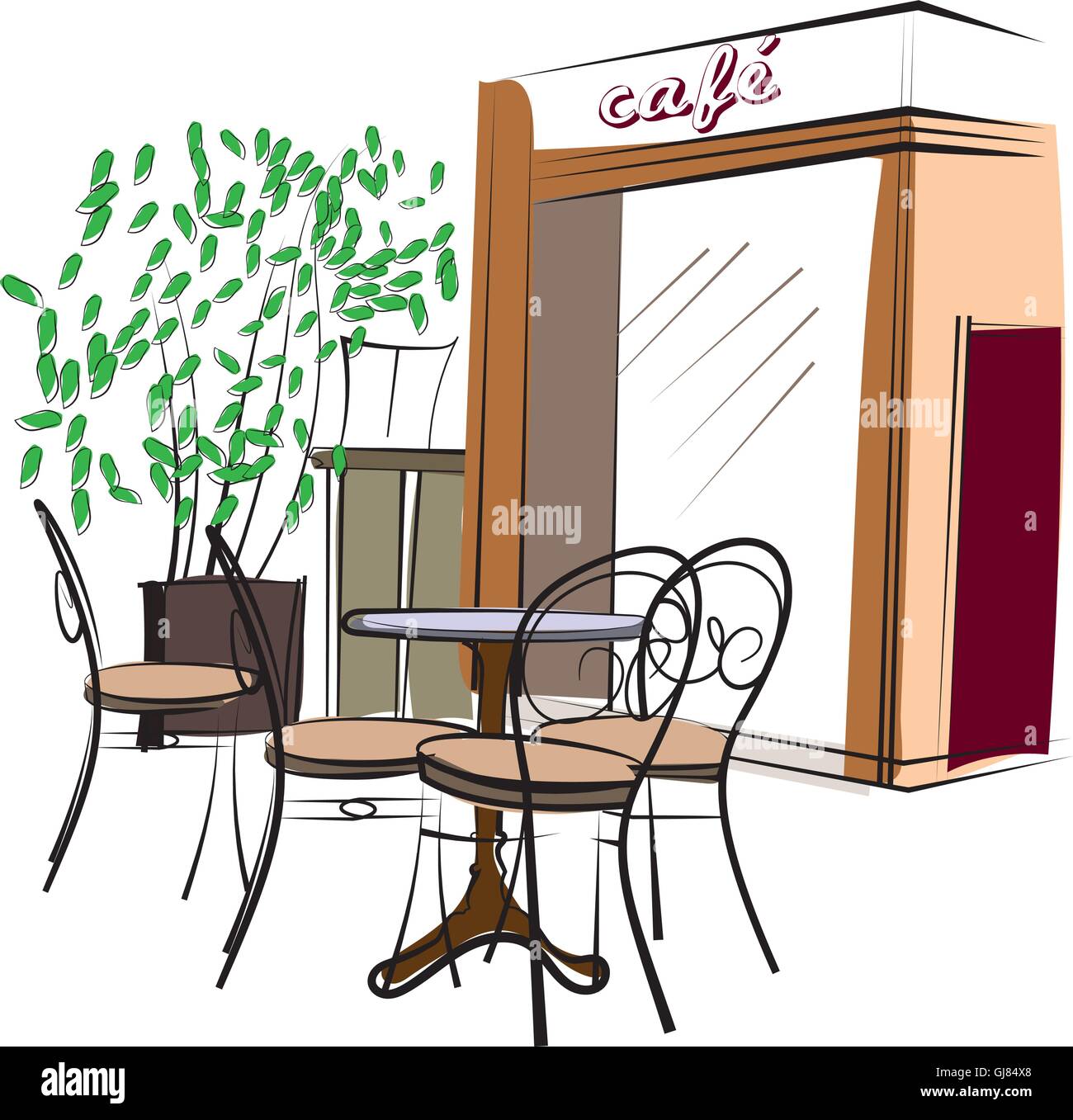 Disegnata a mano Parigi Cafe Illustrazione Vettoriale