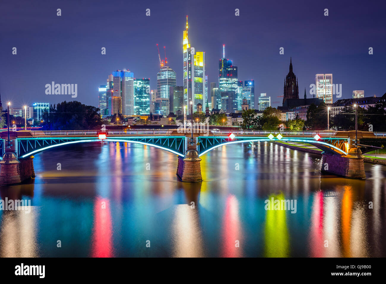 Frankfurt am Main, Germania Financial District skyline. Foto Stock