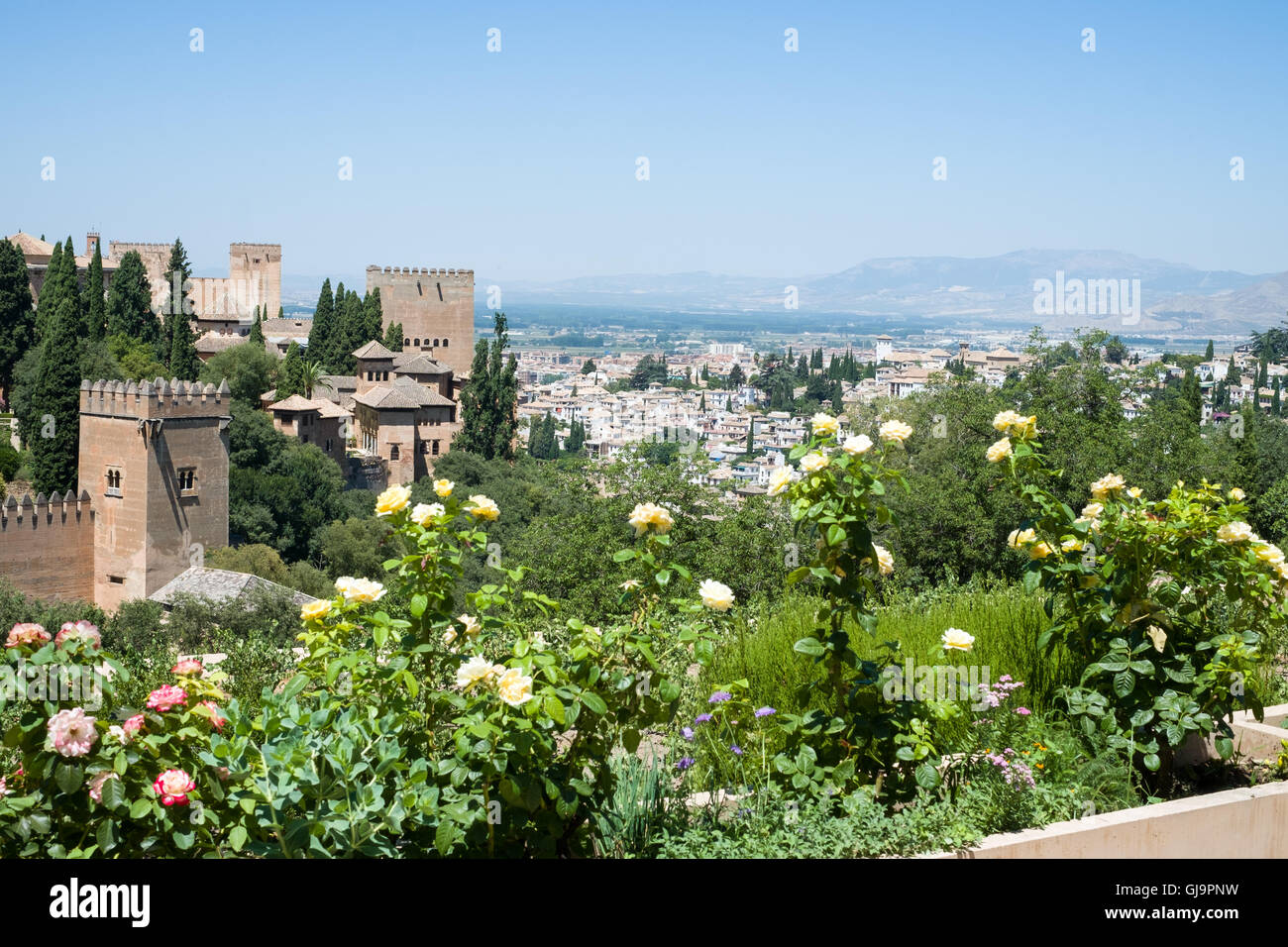 Vista di Granada, dall'Alhambra Palace, Granada, Spagna Foto Stock