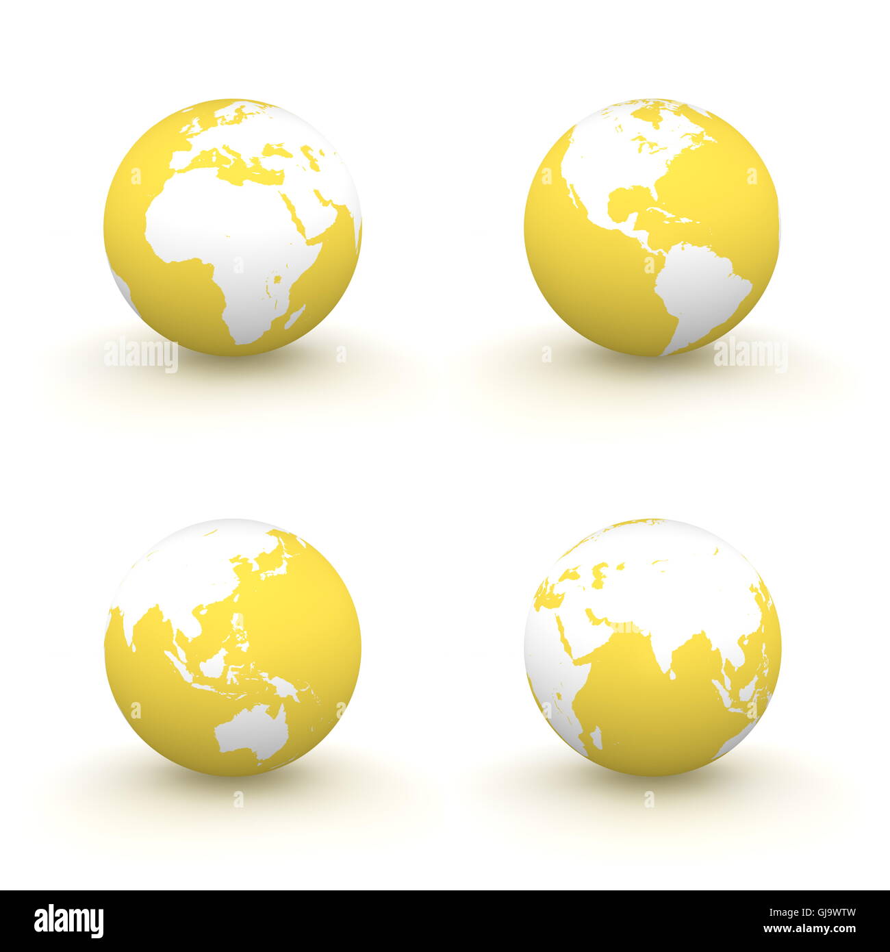 3D globi in bianco e giallo Foto Stock