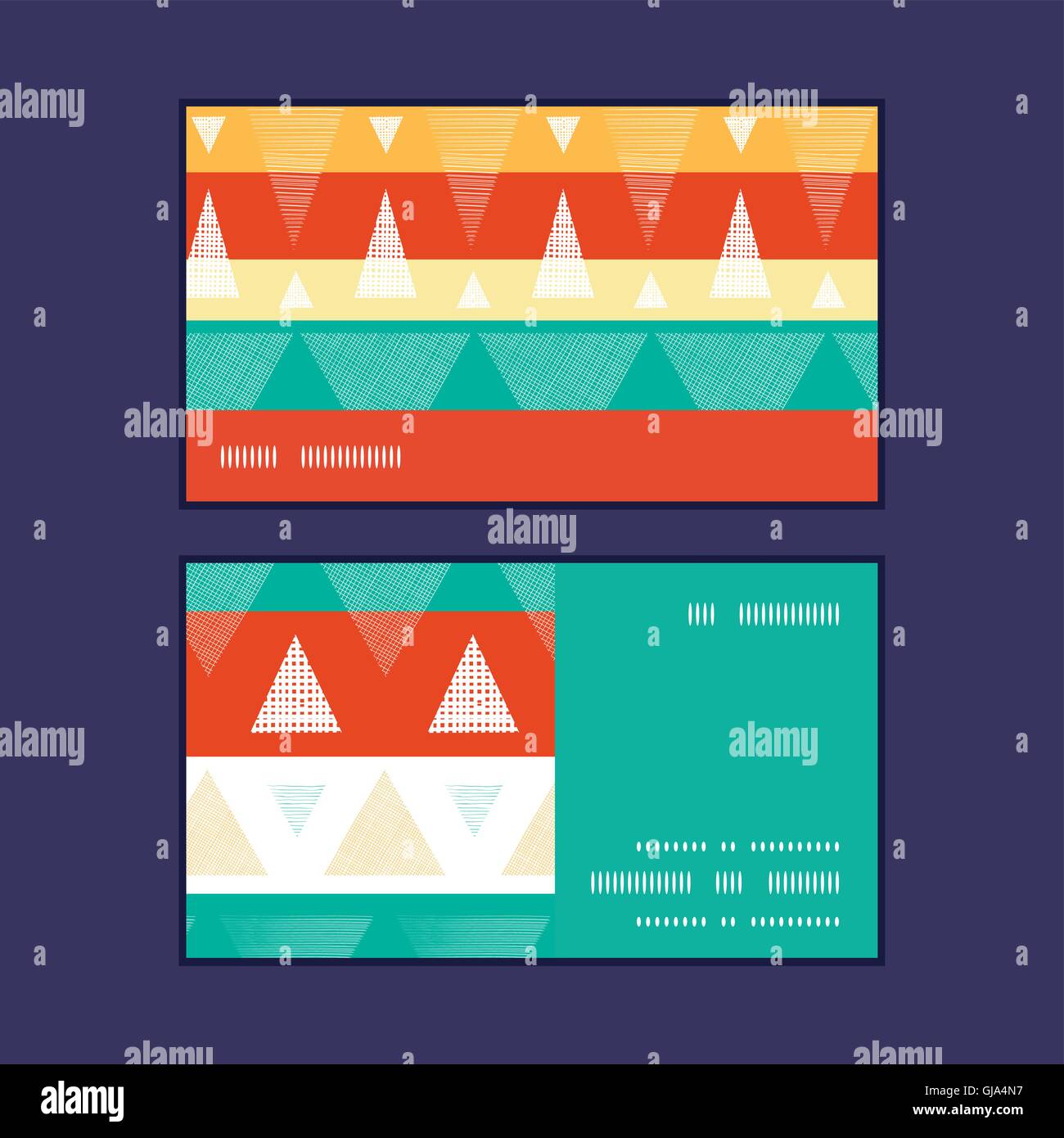 Vettore ikat mostrando vivaci strisce striscia orizzontale modello di frame business set di schede Illustrazione Vettoriale