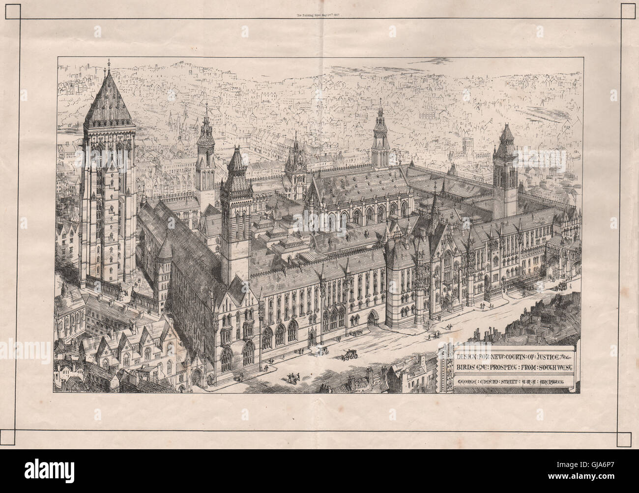 Nuova corti di giustizia; uccelli-eye; George Edmund Street, architetto, 1867 Foto Stock