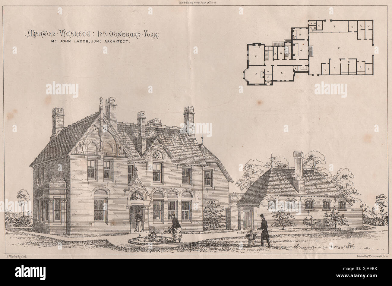 Marton Vicarage, nr. Ouseburn, York; Giovanni Ladde Jr architetto, antica stampa 1868 Foto Stock