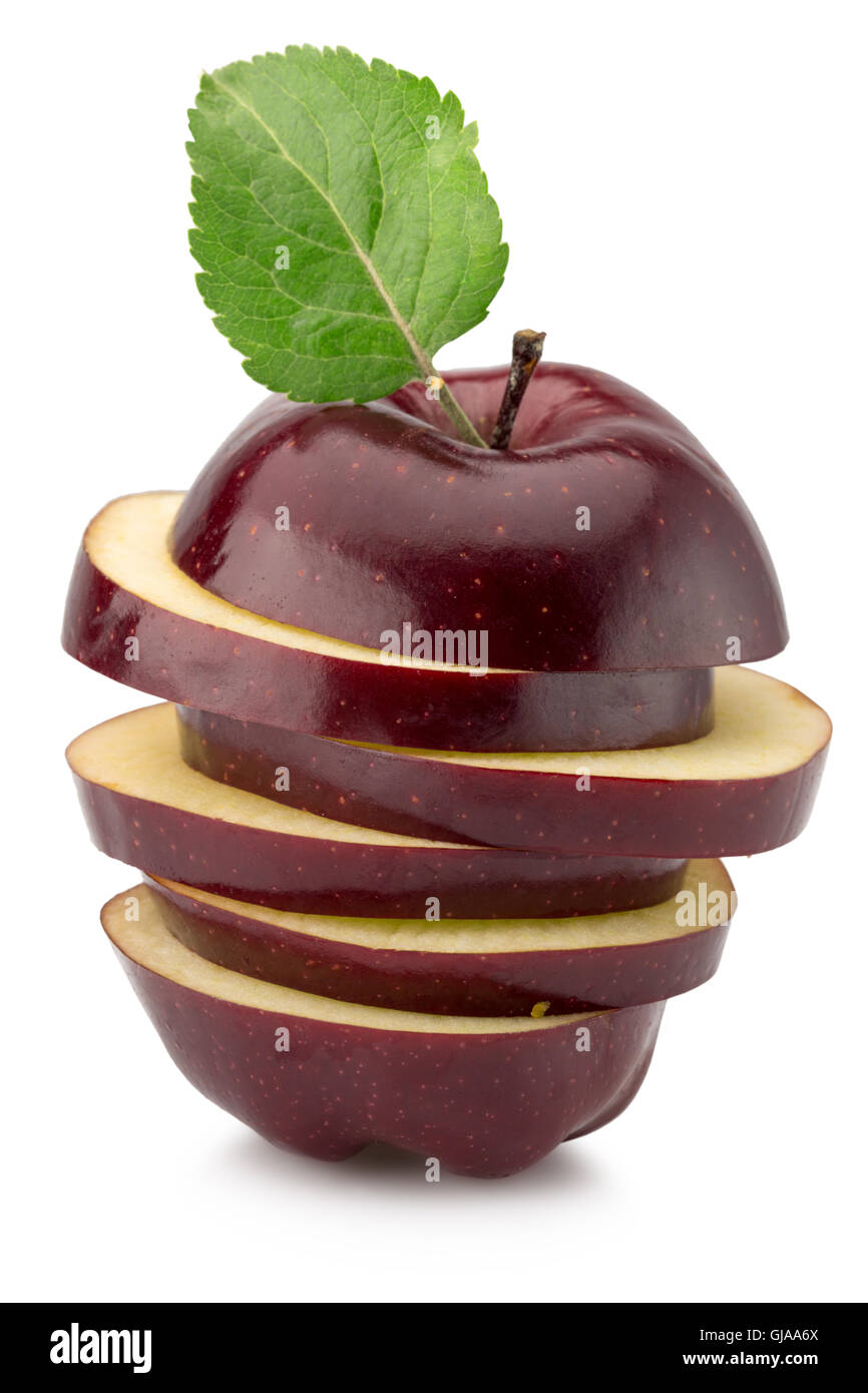 Tagliare apple rosso isolato su uno sfondo bianco. Foto Stock