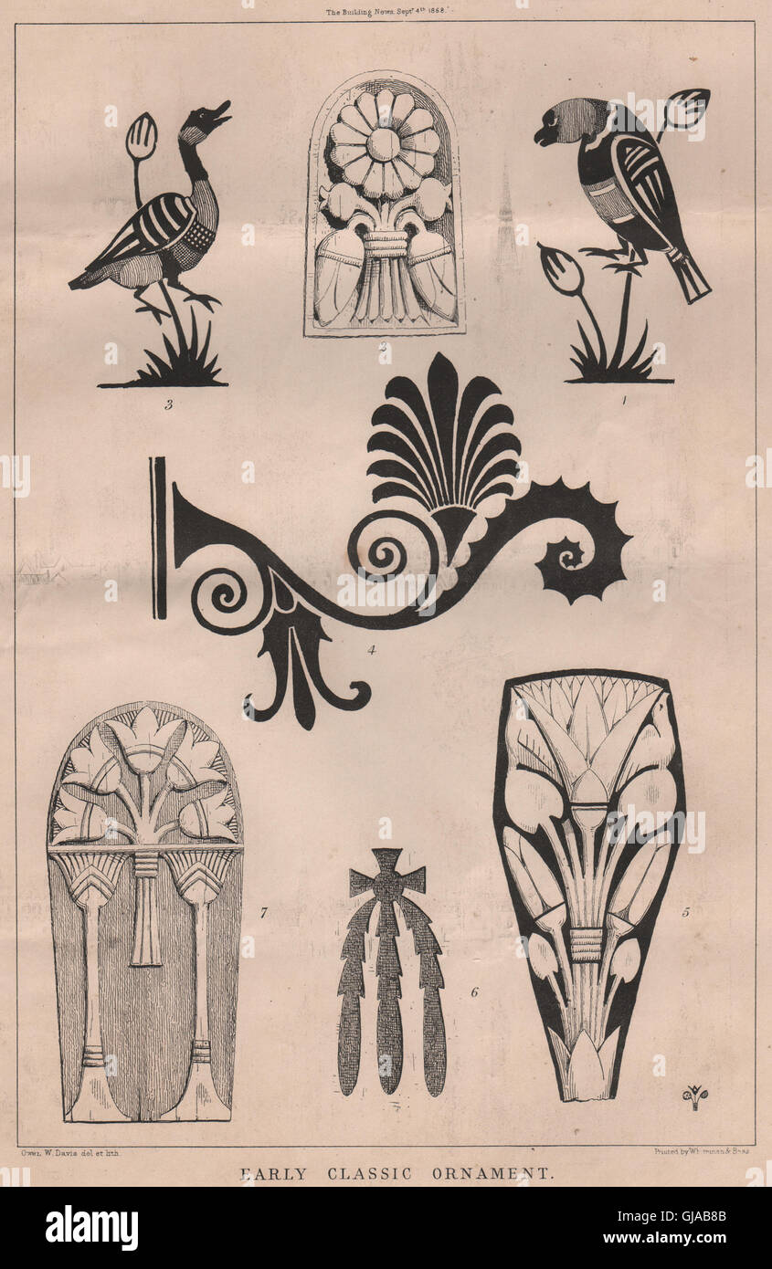 Inizio classico ornamento. Decorative, antica stampa 1868 Foto Stock