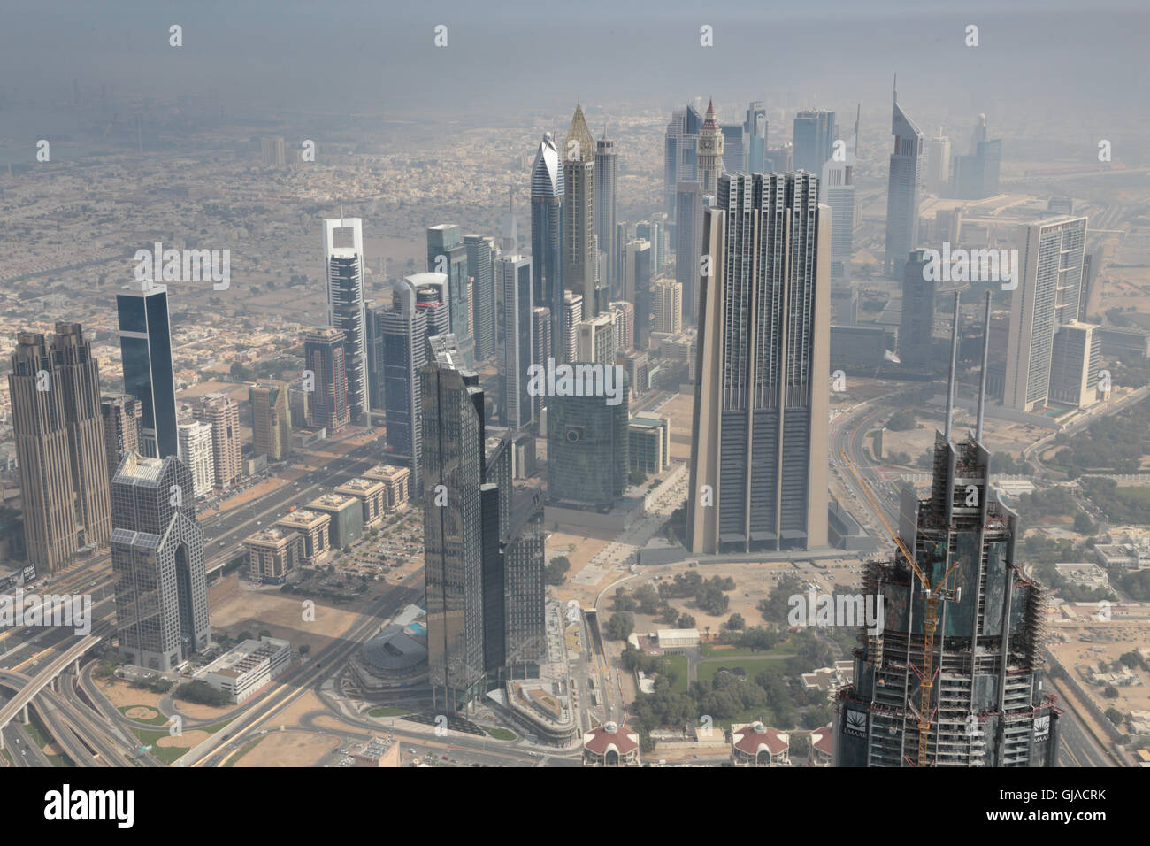 Vista dal Burj Khalifa, Dubai, Emirati Arabi Uniti, Medio Oriente. Foto Stock