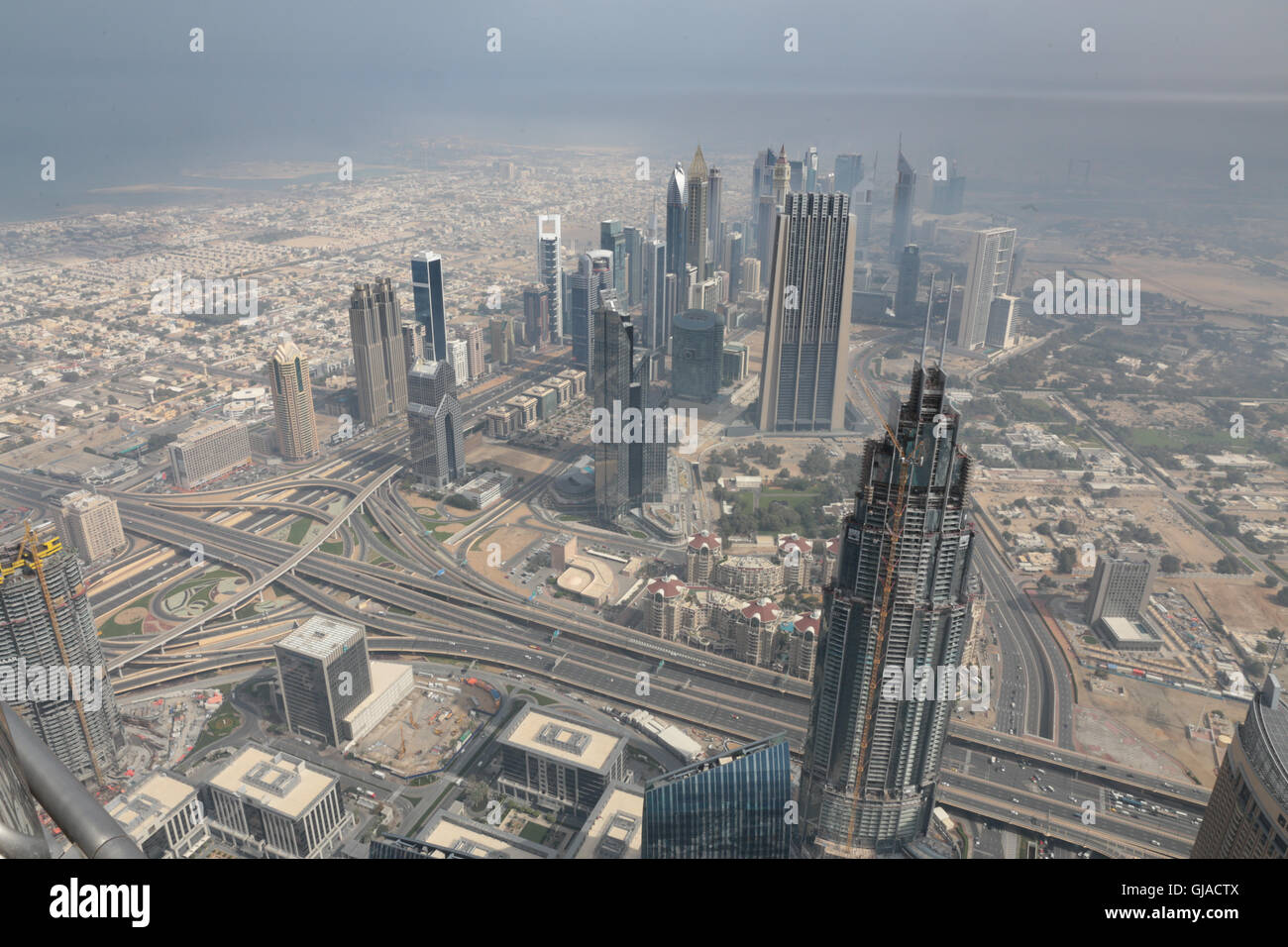 Vista dal Burj Khalifa, Dubai, Emirati Arabi Uniti, Medio Oriente. Foto Stock