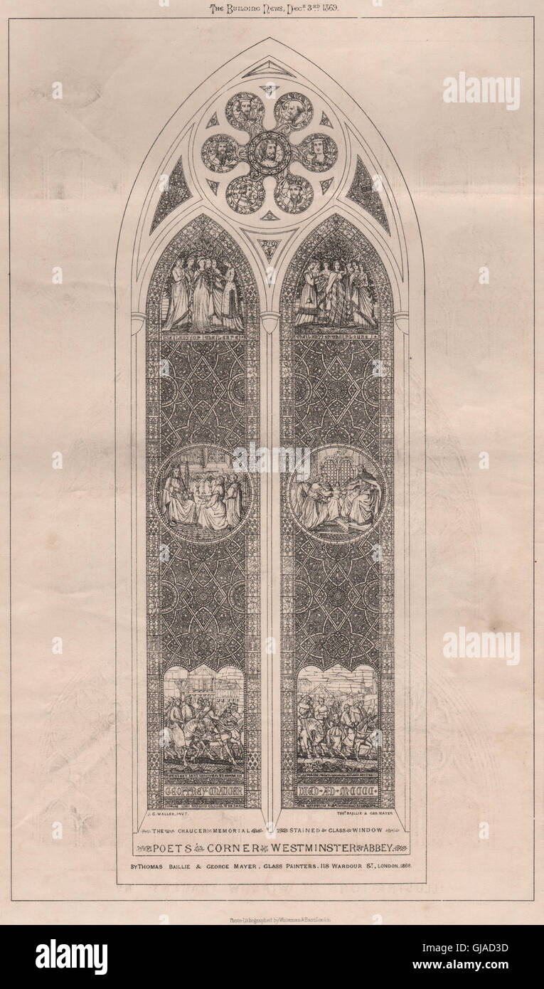 Poets Corner, Westminster Abbey. Londra, antica stampa 1869 Foto Stock