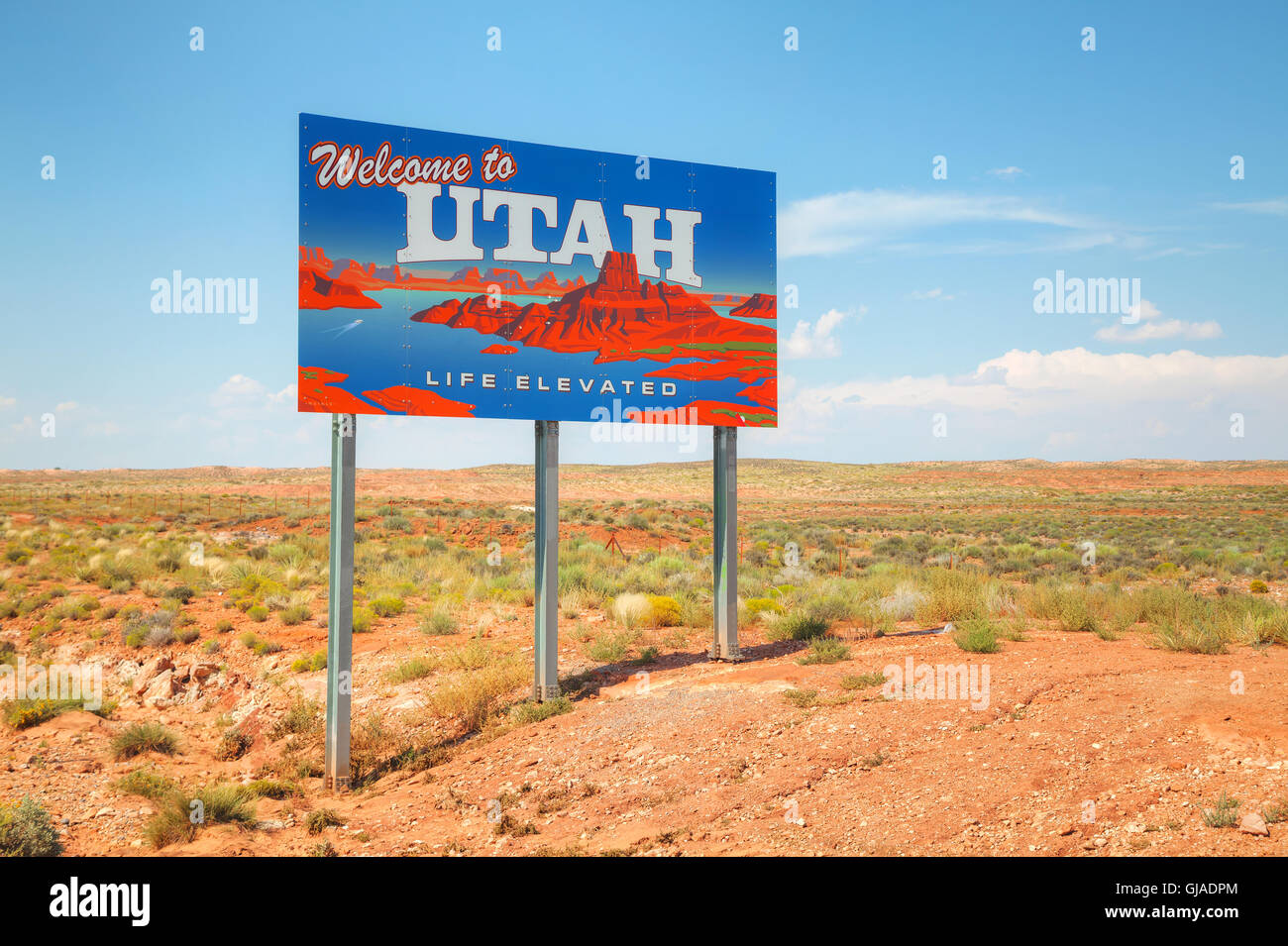 Benvenuto a Utah cartello stradale presso il confine di stato Foto Stock