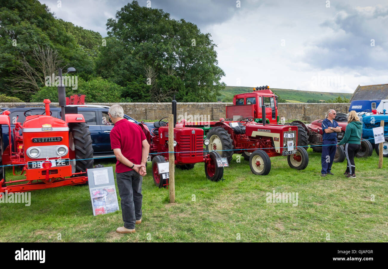 Una collezione di Vintage trattori agricoli a Danby spettacolo agricolo nel North Yorkshire Foto Stock