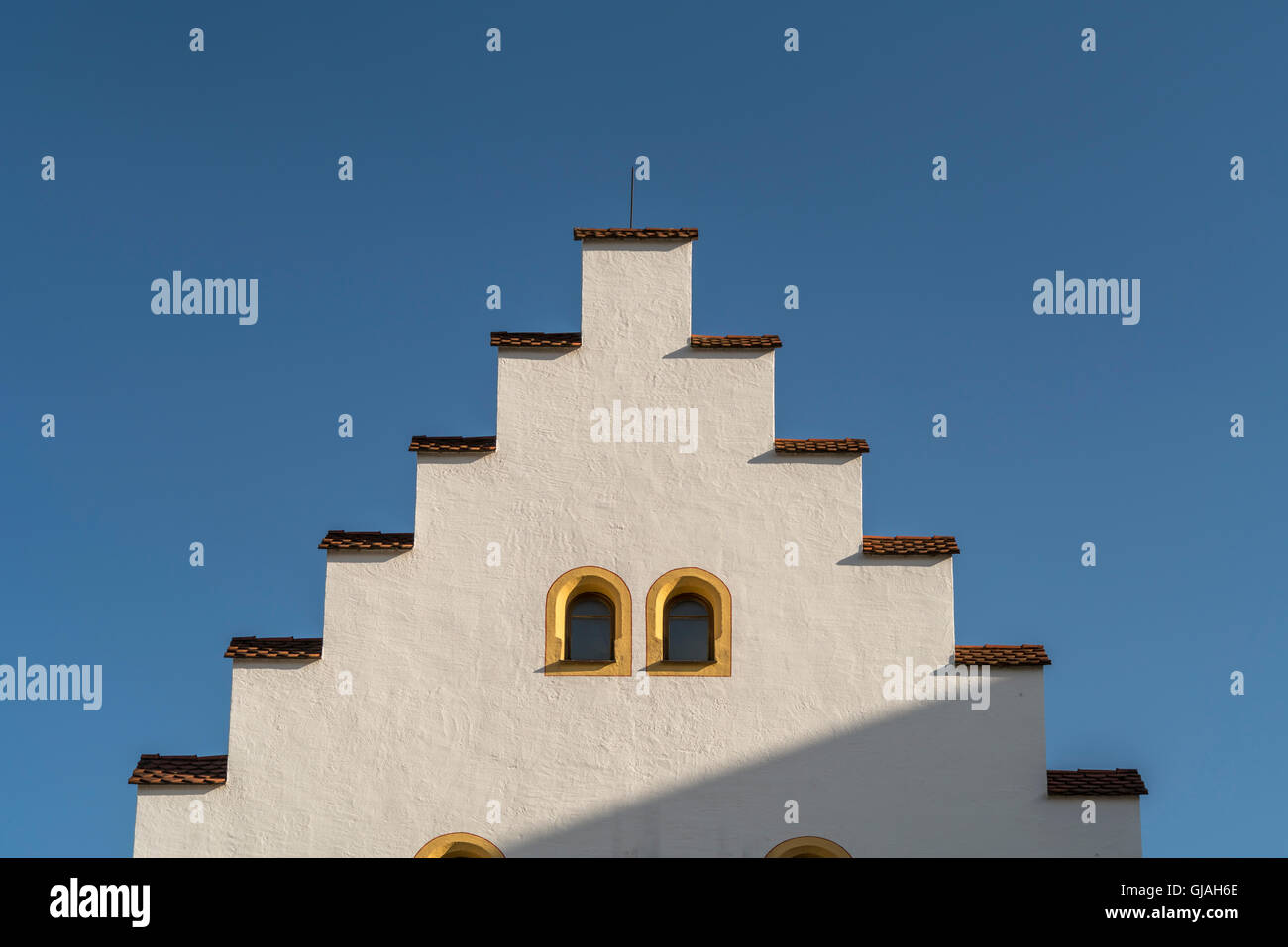 Ballenhaus dettaglio nel centro storico della città vecchia di Schongau, Upper-Bavaria, Baviera, Germania, Europa Foto Stock