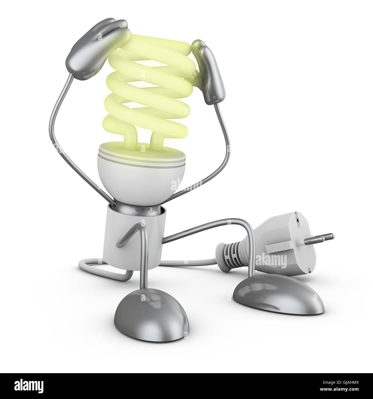 Lampada risparmio energetico tenendo le mani dietro la testa. 3D render. Foto Stock