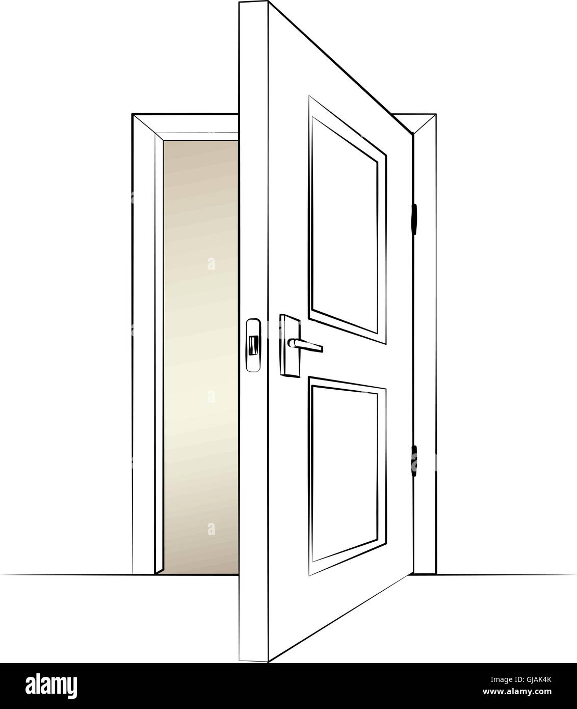 Aprire lo sportello. Illustrazione isolato di una porta. Vettore Illustrazione Vettoriale
