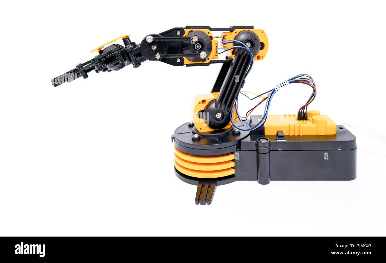 Modello di plastica di robotica industriale robot a braccio manipolatore Foto Stock