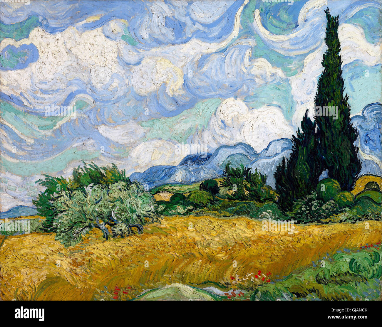 Campo di grano con cipressi di Vincent van Gogh Foto Stock