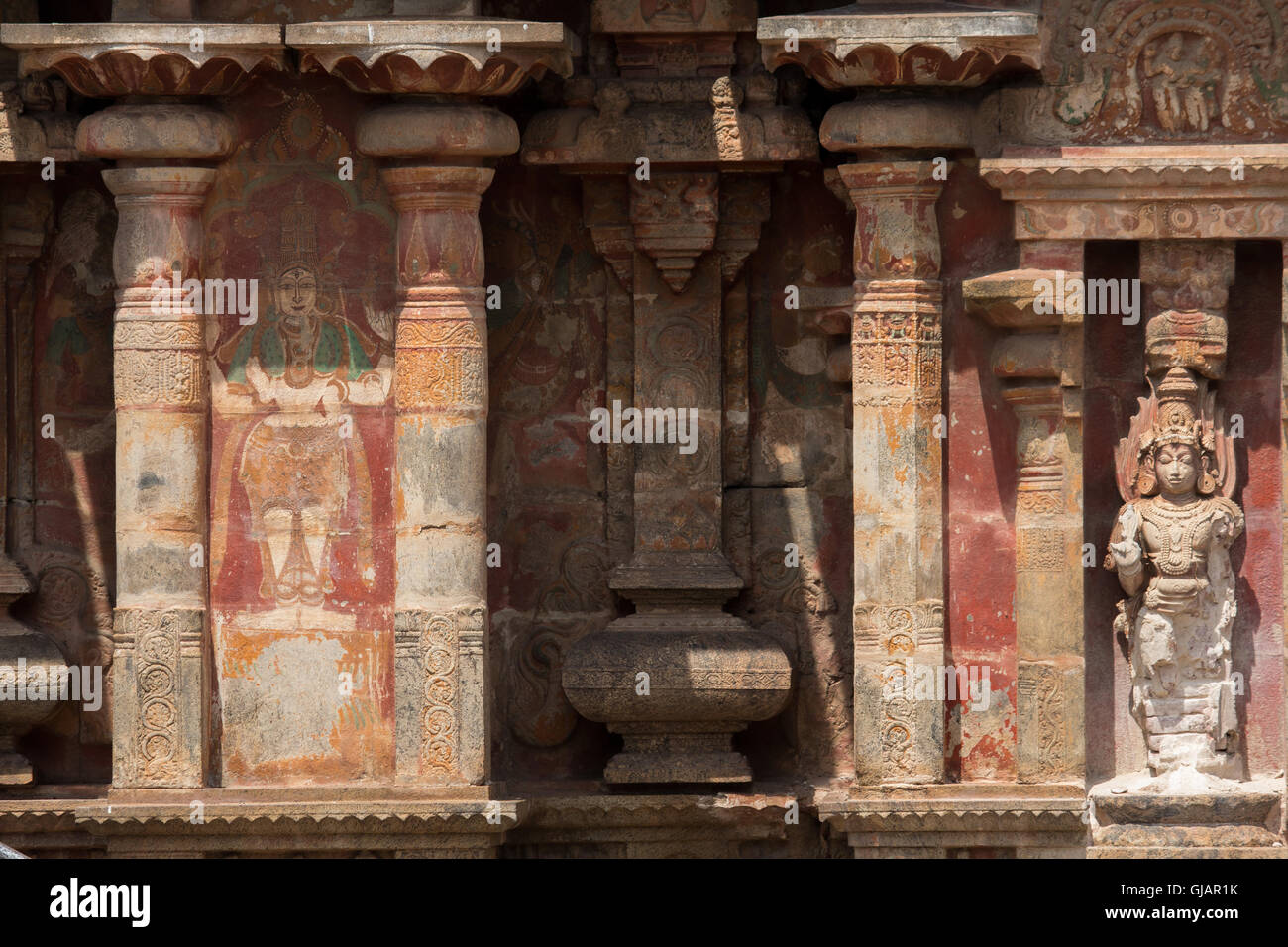 Murale dipinto sul muro del tempio Airavatesvara (Darasuram) Thanjavur District Tamil Nadu India Foto Stock