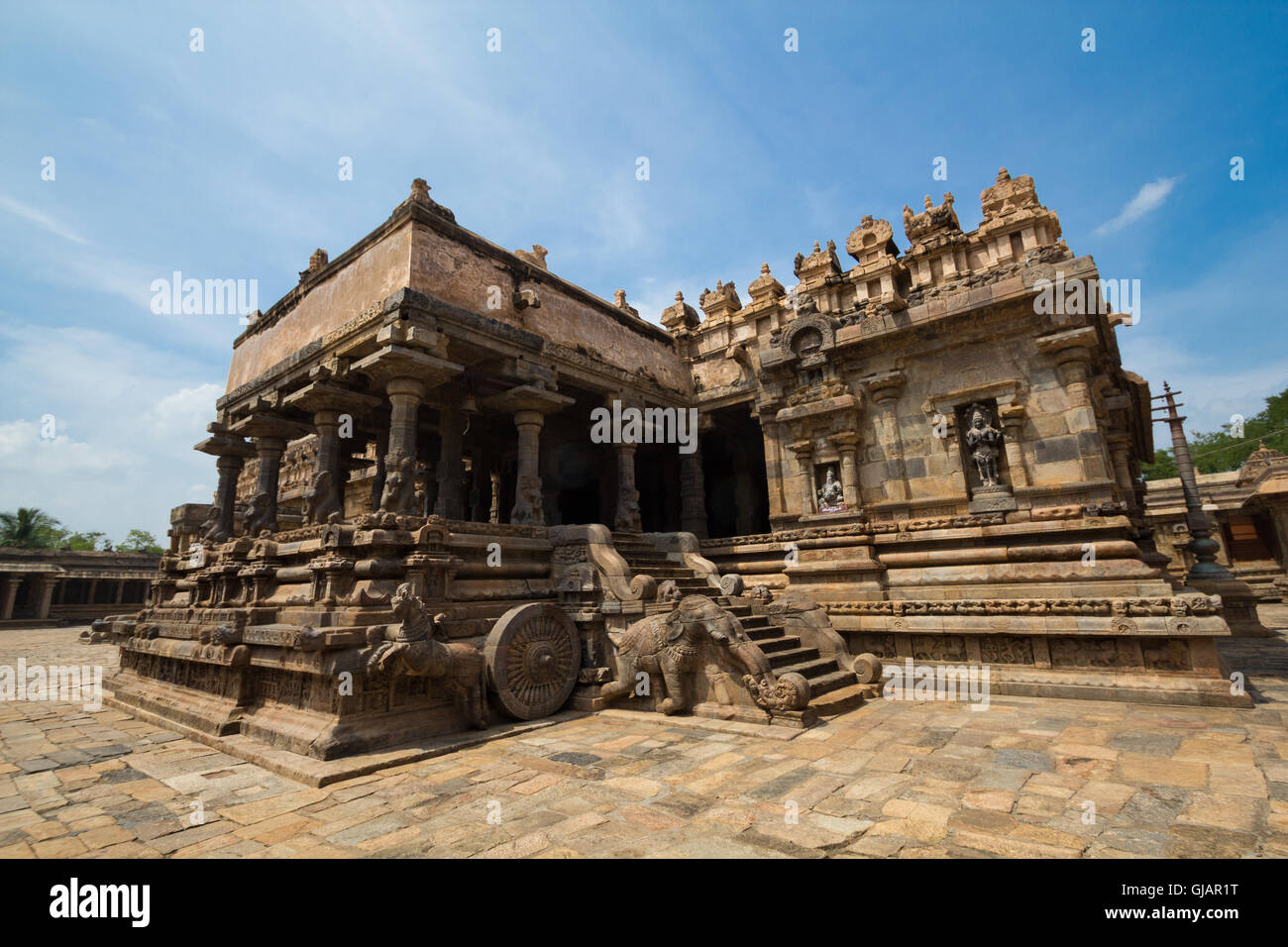 La scultura di arte presso antichi templi indiani Foto Stock