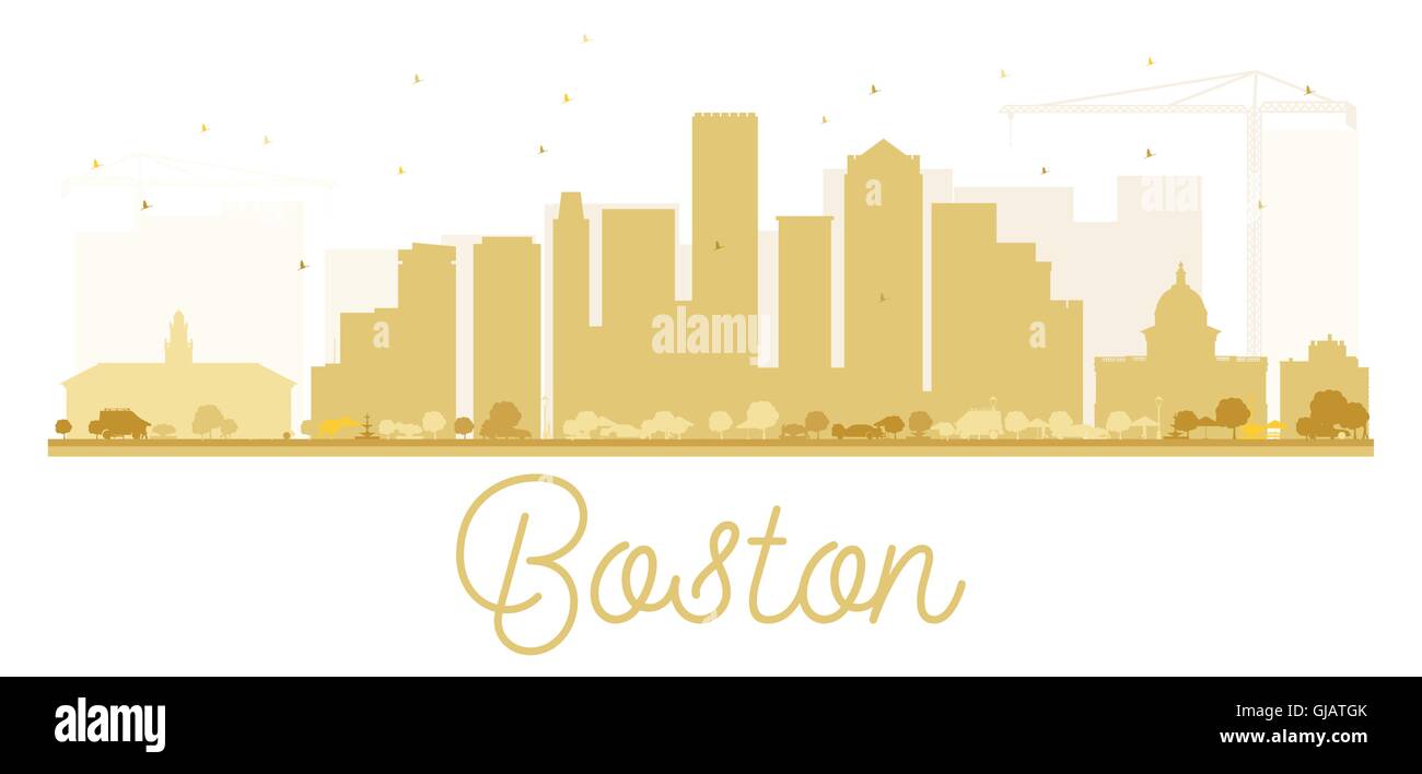 Boston skyline della città golden silhouette. Illustrazione Vettoriale. Piatto semplice concetto per il turismo presentazione, banner, cartellone o web Illustrazione Vettoriale