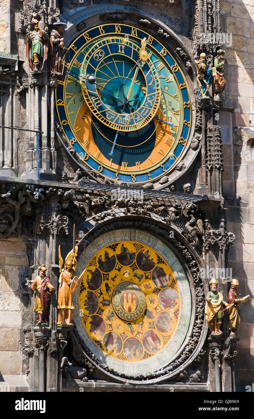 Unico orologio astronomico sulla parete del Municipio della Città Vecchia di Praga. Il ceco. Foto Stock