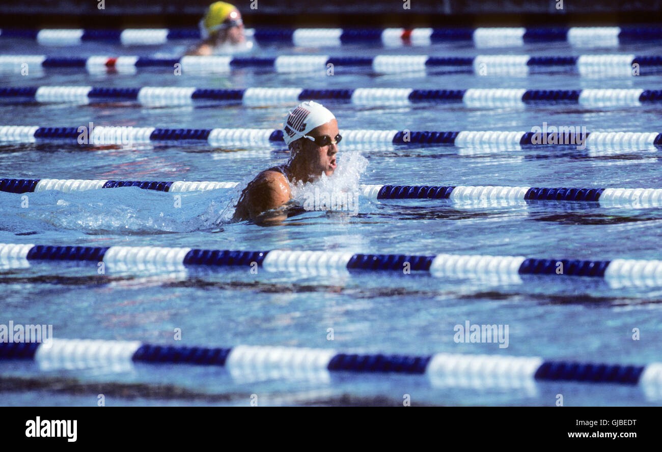 California - Los Angeles - 1984 giochi olimpici estivi. USA donna nuoto. Tracy Caulkins, 400m singola medley, medaglia d'oro Foto Stock