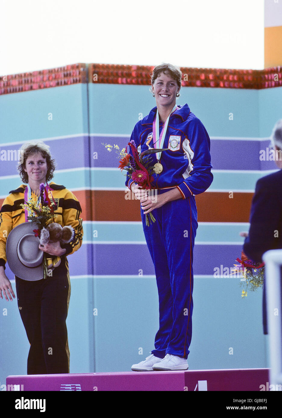 California - Los Angeles - 1984 giochi olimpici estivi. USA donna nuoto. Tracy Caulkins, 400m singola medley, medaglia d'oro Foto Stock