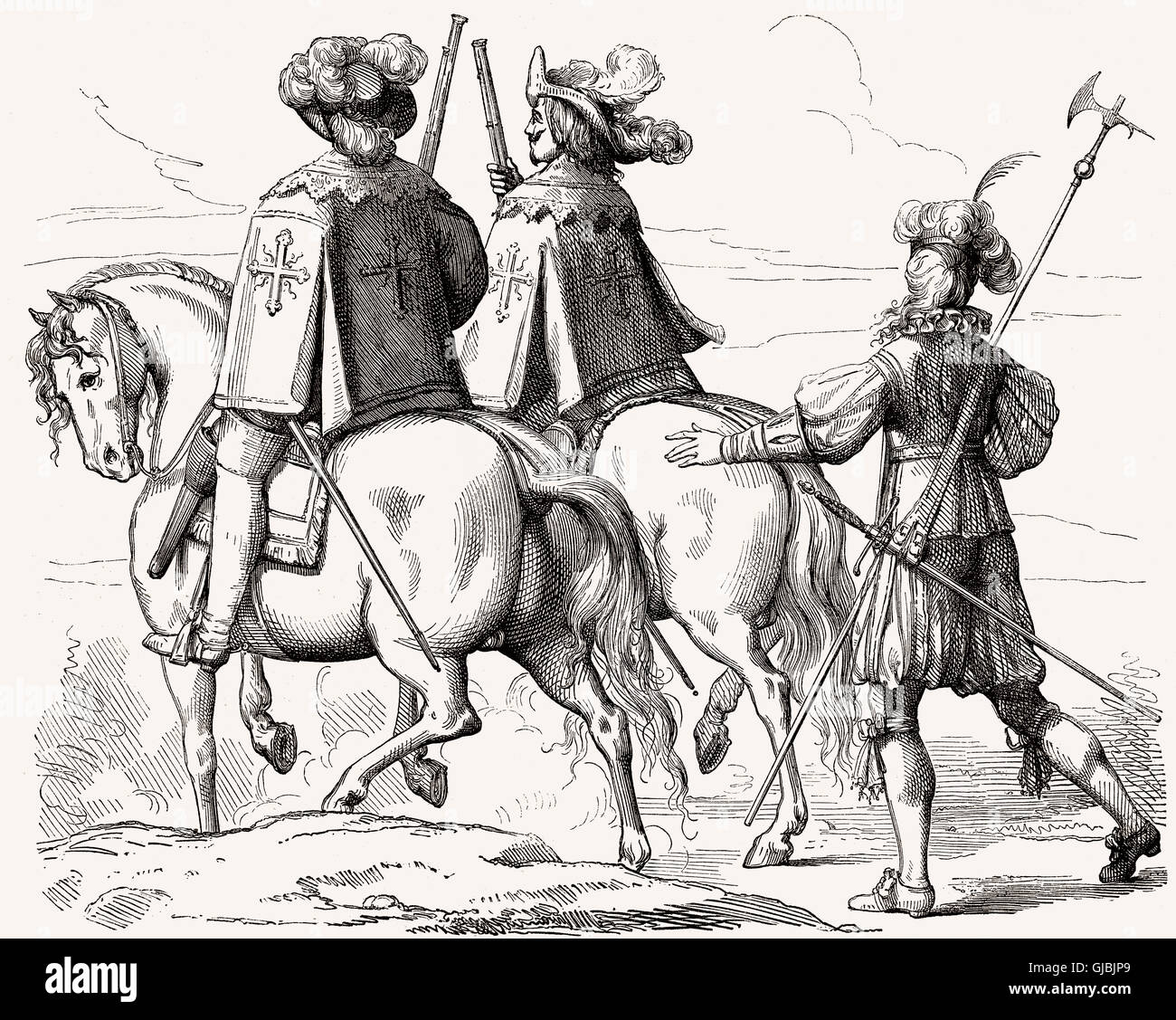 Swiss moschettieri a cavallo, 1630 Foto Stock