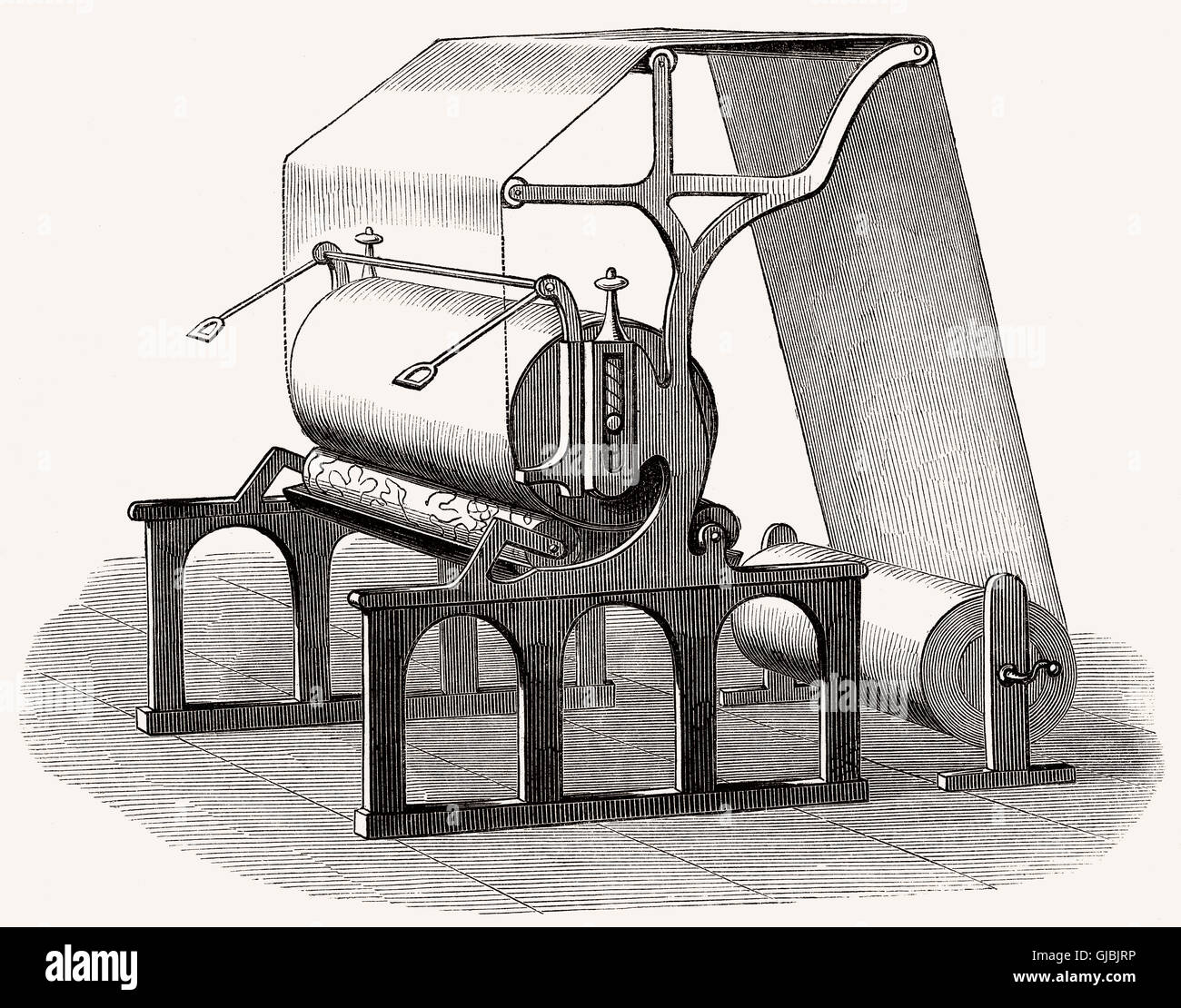 Stampa a rullo macchina, la stampa tessile, del XIX secolo Foto Stock