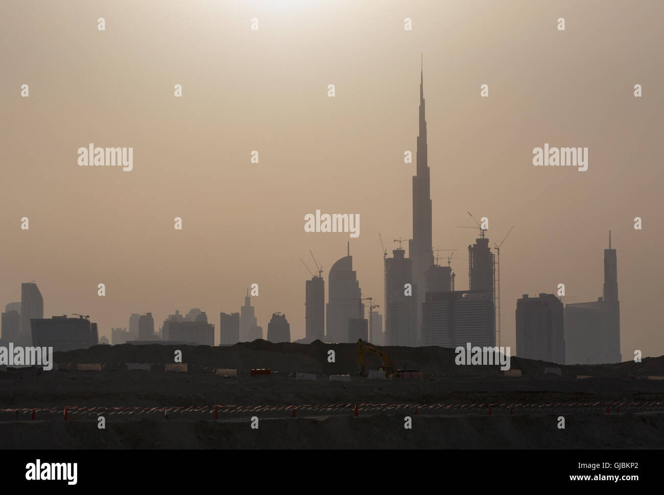 Cityscape di Dubai al tramonto Foto Stock