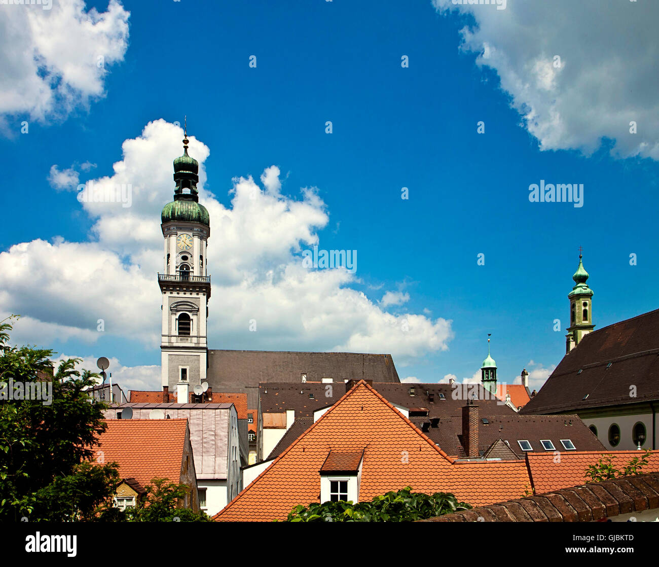 Freising panorama con la torre di San Georg chiesa parrocchiale Foto Stock