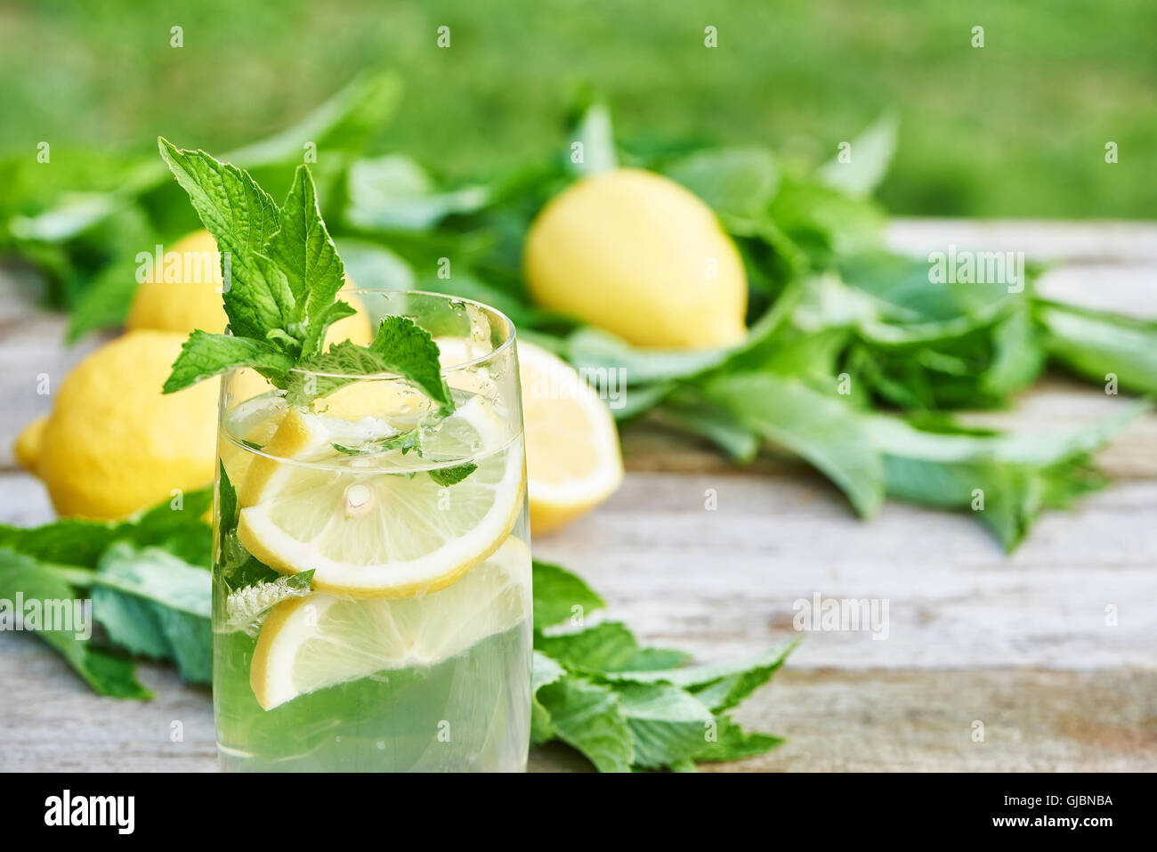 Vetro con limonata, limone e menta Foto Stock