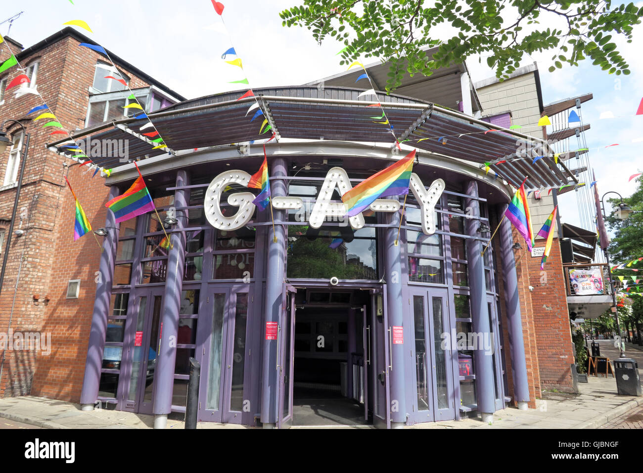 Manchester Villaggio Gay, Canal Street, Manchester North West England, Regno Unito, M1 3HE Foto Stock