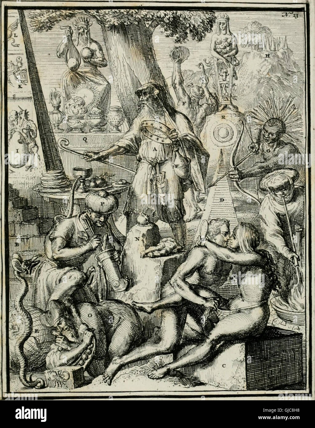 Questa opera del 1629 intitolata *Hieroglyphica* esplora i simboli e i geroglifici utilizzati dalle antiche civiltà, tra cui egiziani, caldei, fenici, ebrei, greci, e Romani, insieme ad un'analisi approfondita del loro declino e trasformazione. Foto Stock